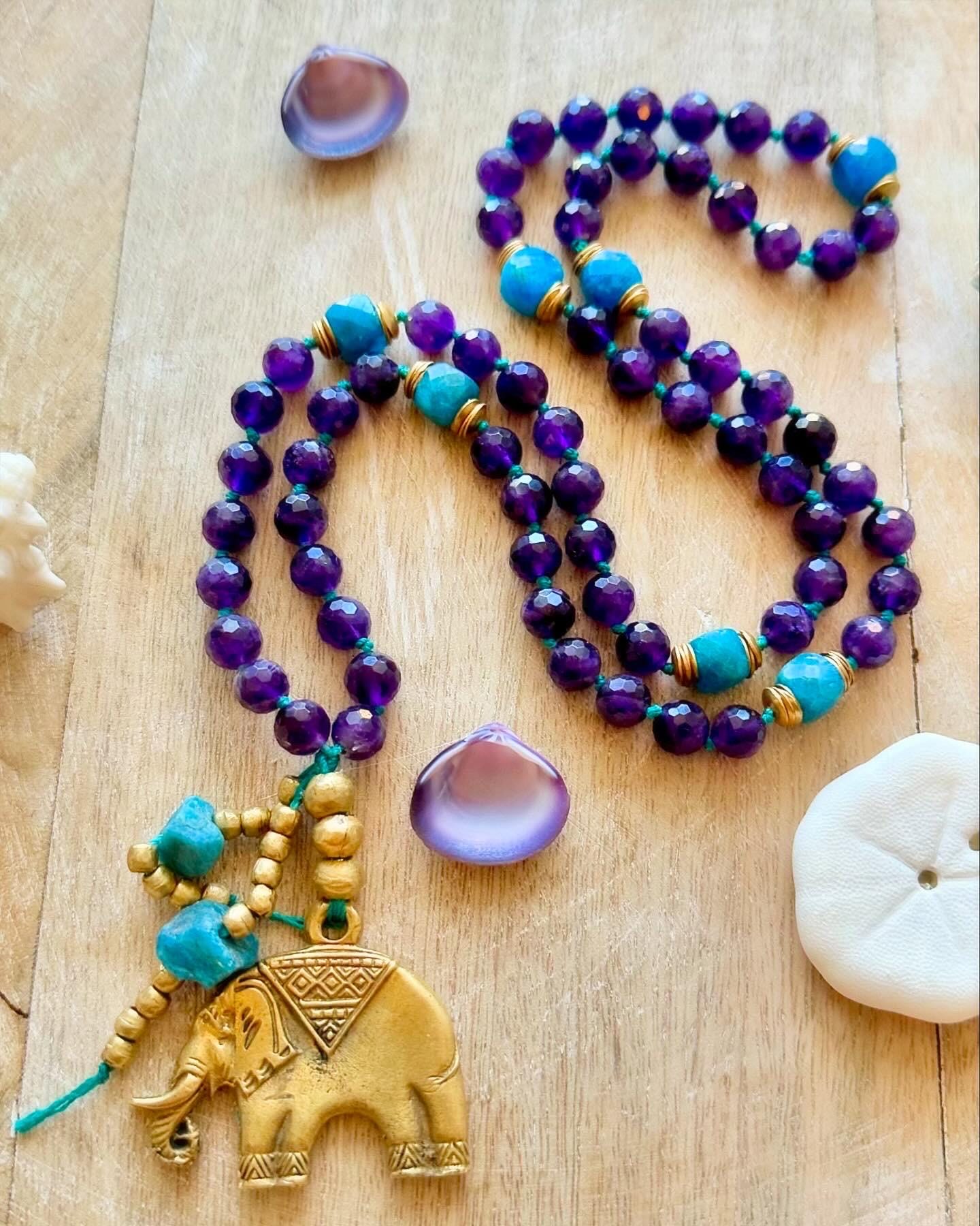 Amethyst & Apatite Elephant Pendant Necklace