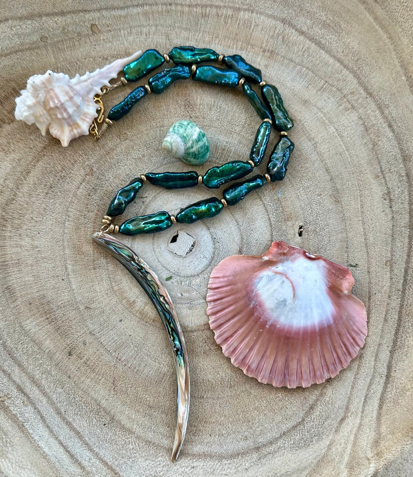 Biwa Pearl & Abalone Necklace