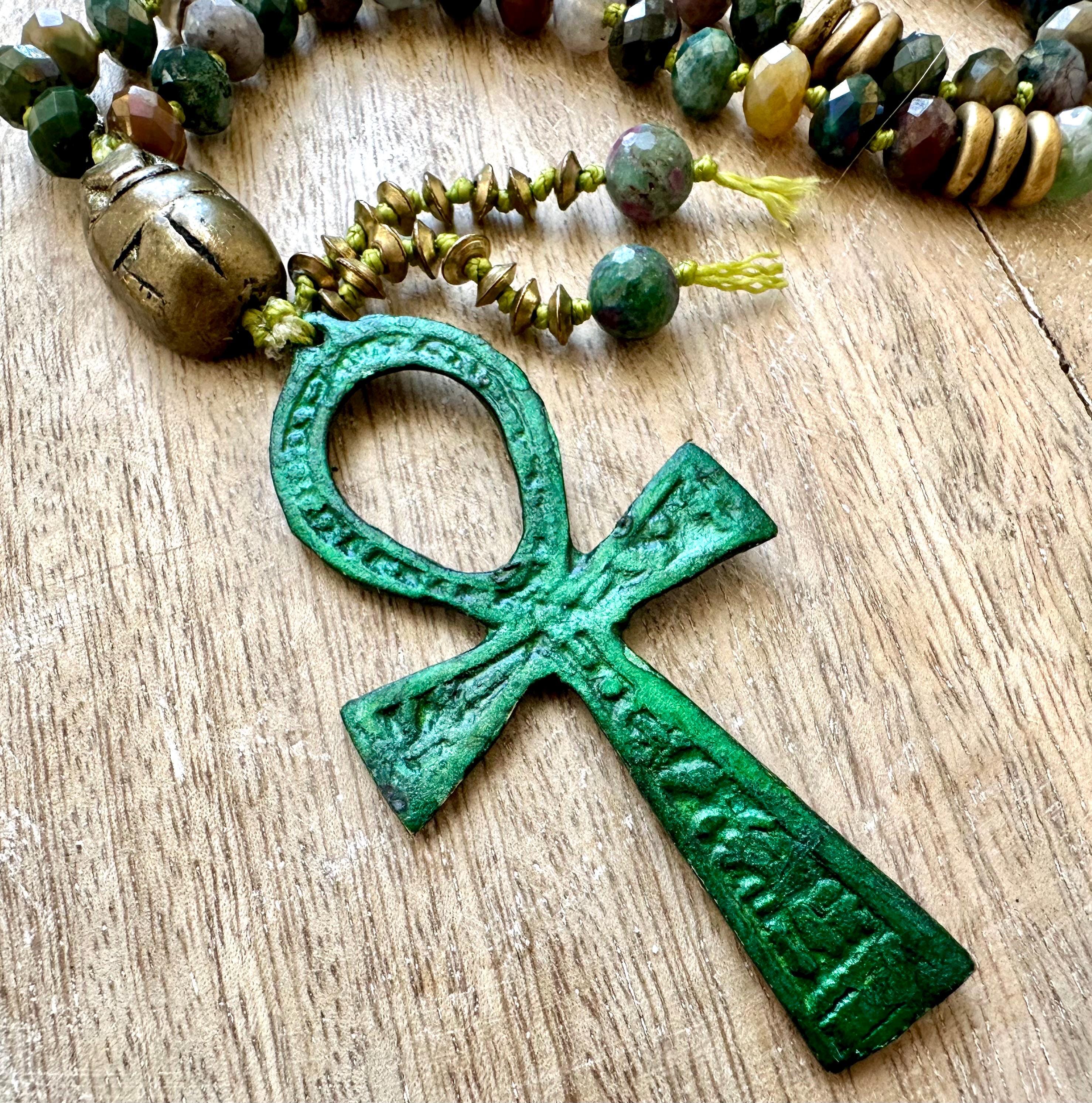 Egyptian Ankh Scarab Pendant Necklace