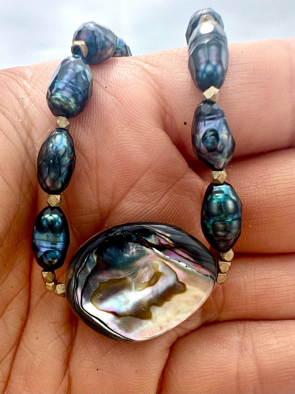 Magical Pearl Necklace with Abalone Pendant
