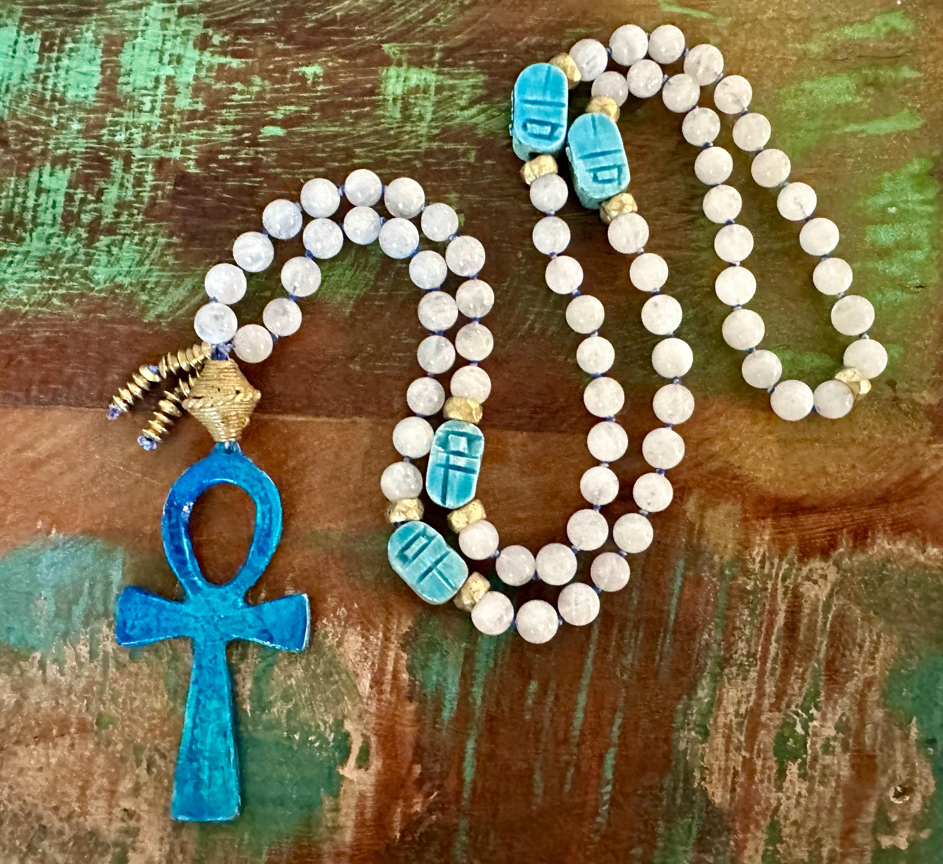 Handmade Egyptian Ankh Scarab Pendant Necklace