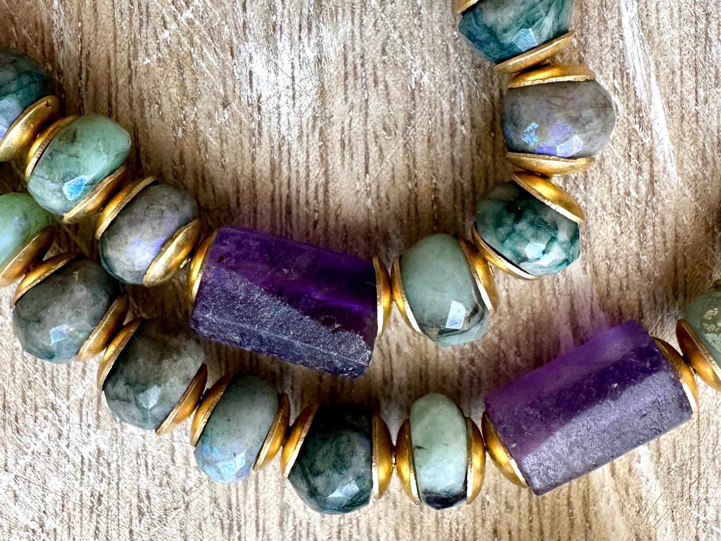 Gold Plated Skull Necklace With Amethyst And Mystic Indian Agate