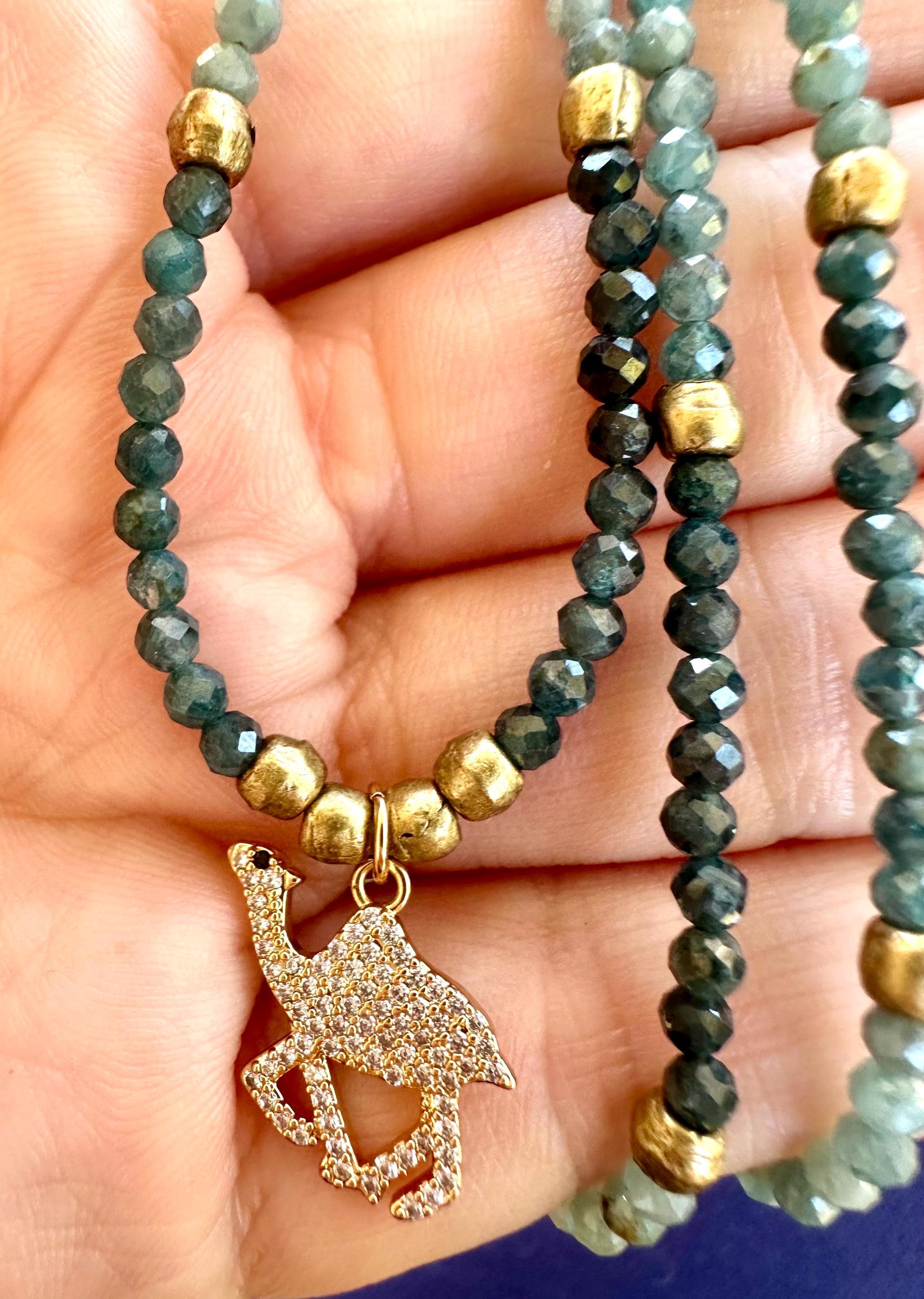 Green Tourmaline Camel Charm Necklace