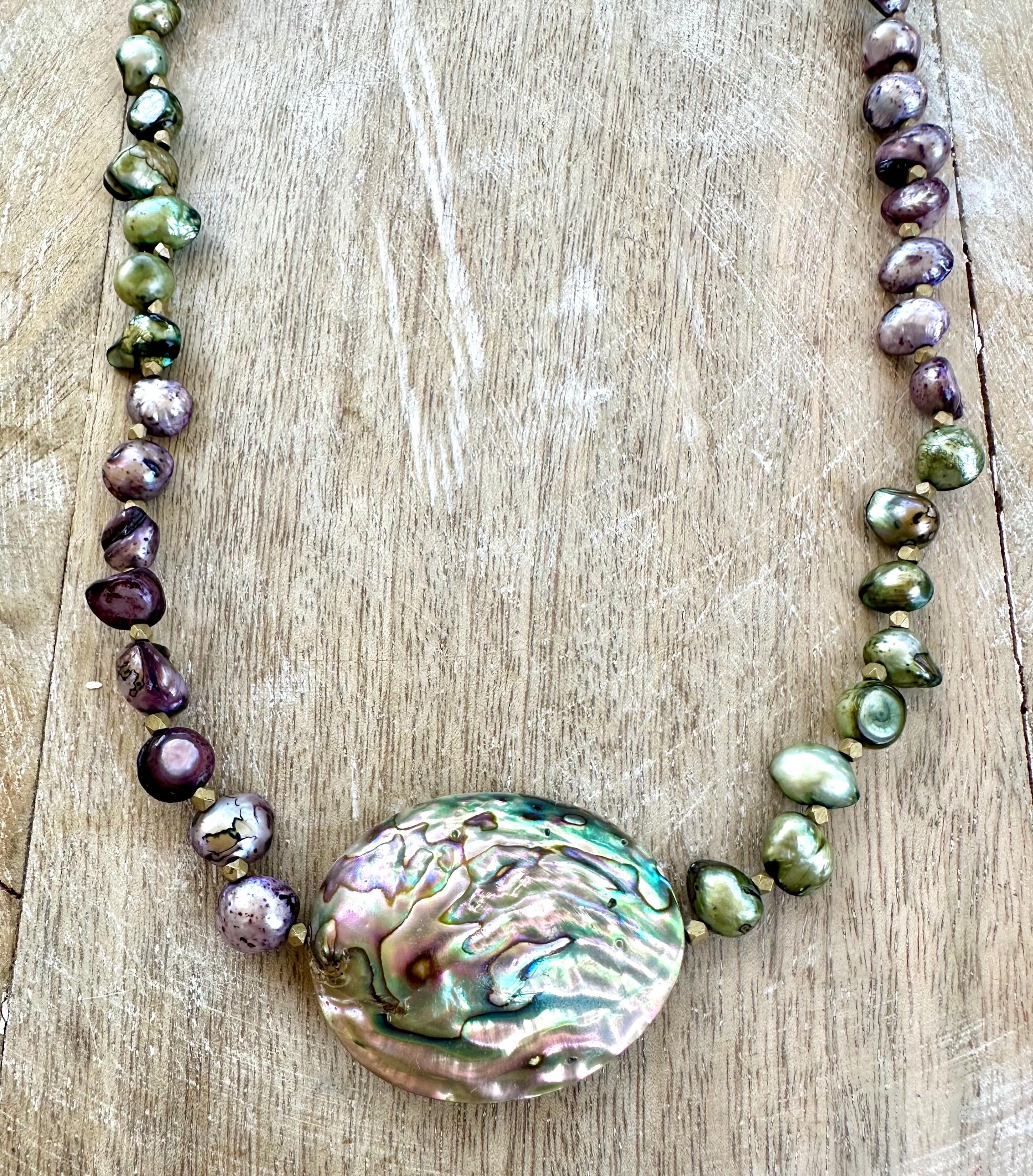 Freshwater Pearl & Abalone Pendant Necklace