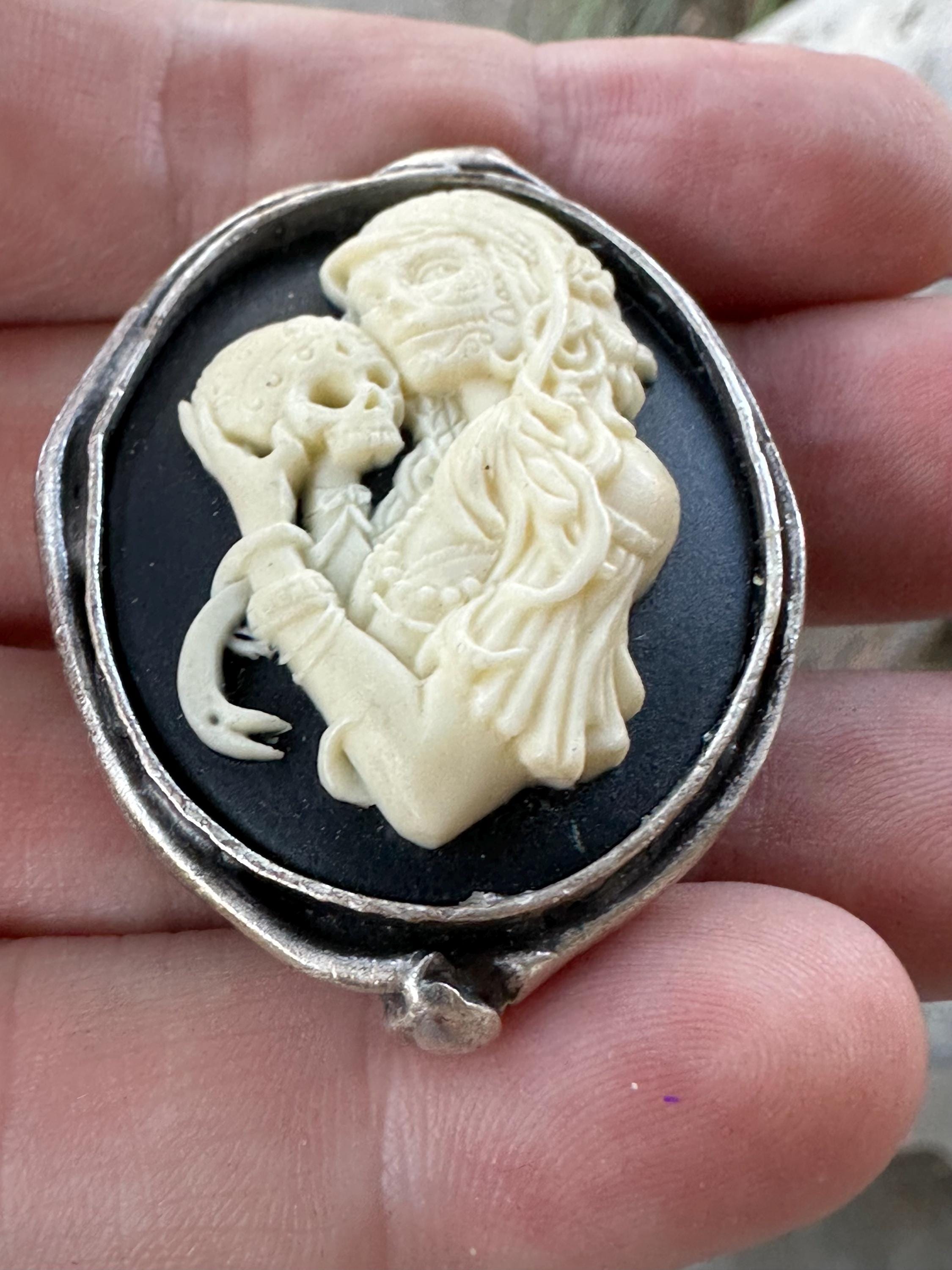 Skeleton Cameo Halloween Statement Silver Ring