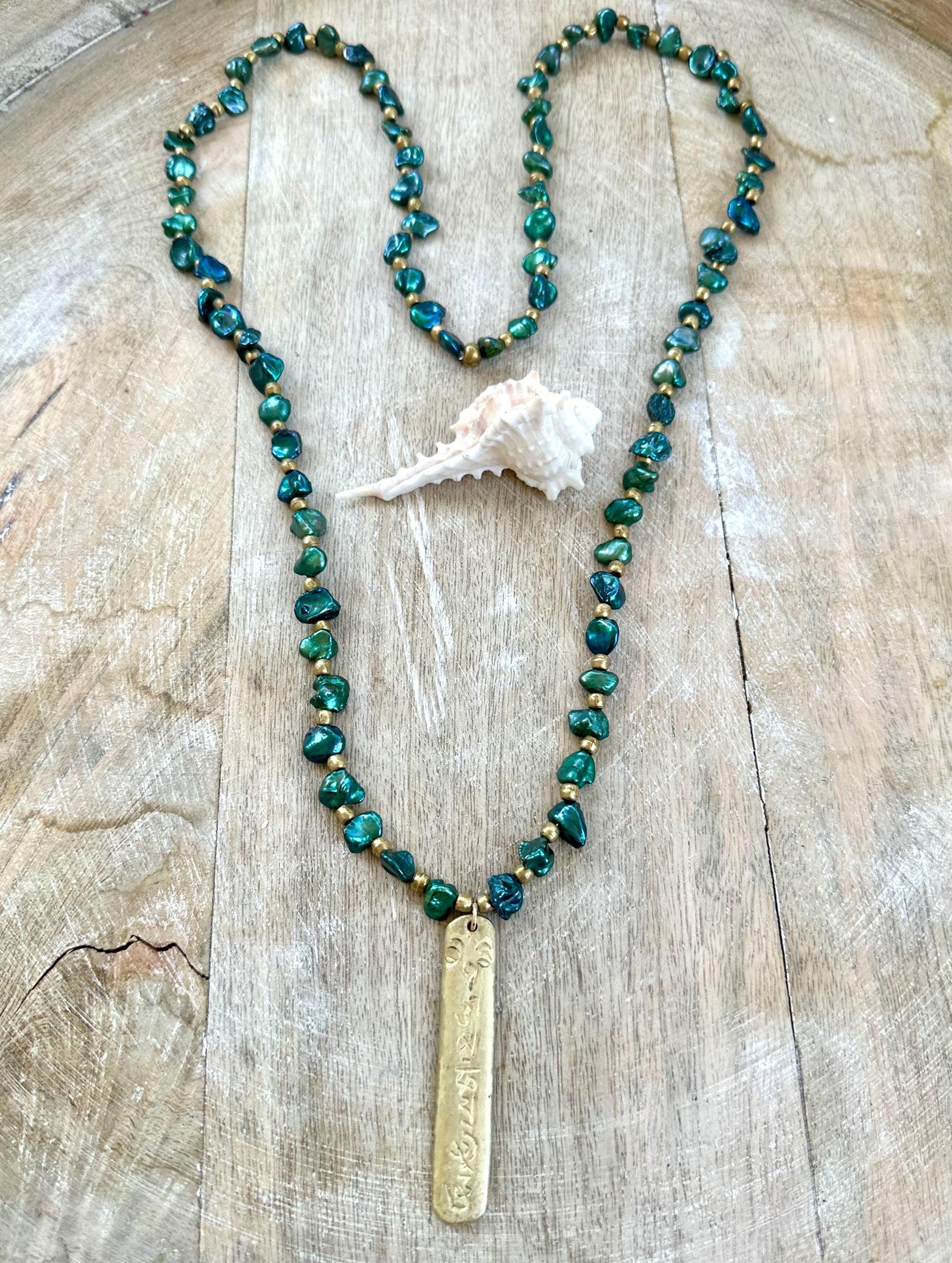 Green Pearl Om Pendant Necklace