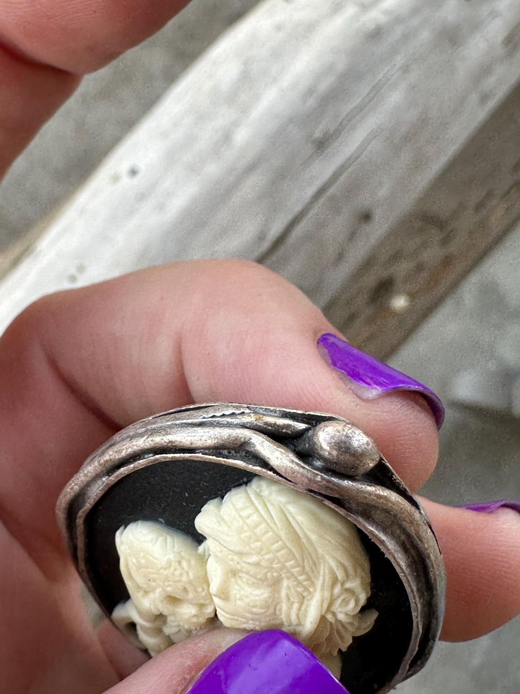 Skeleton Cameo Halloween Statement Silver Ring