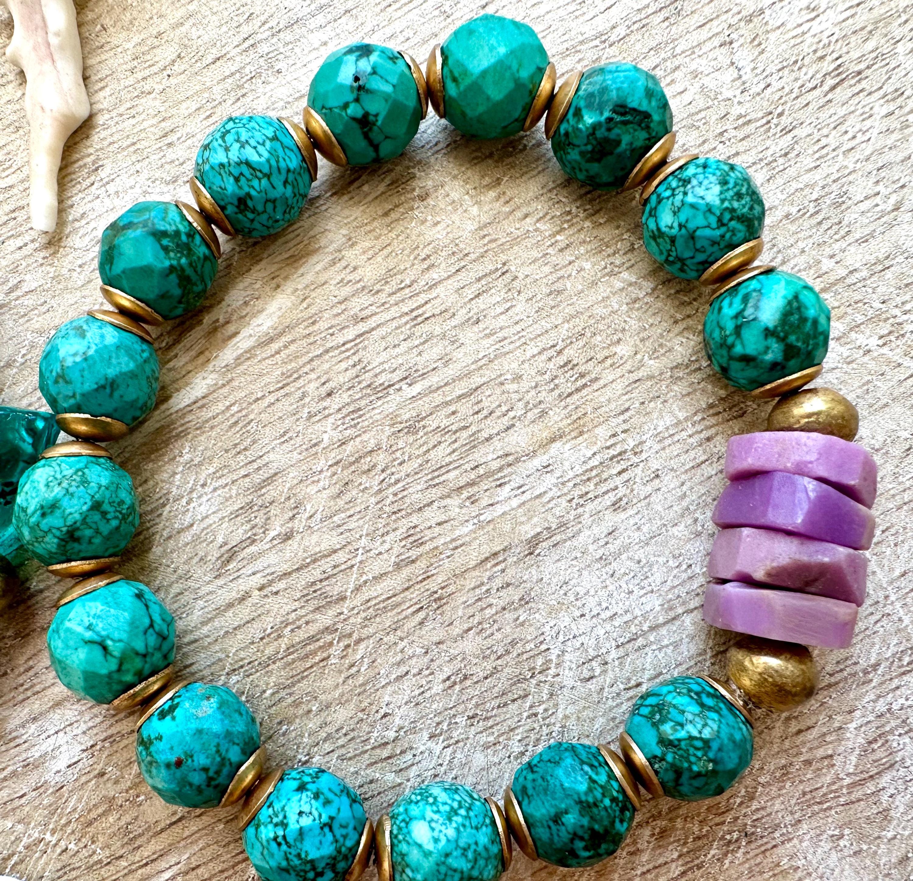 Bird Charm Iolite & Turquoise Bracelet Stack
