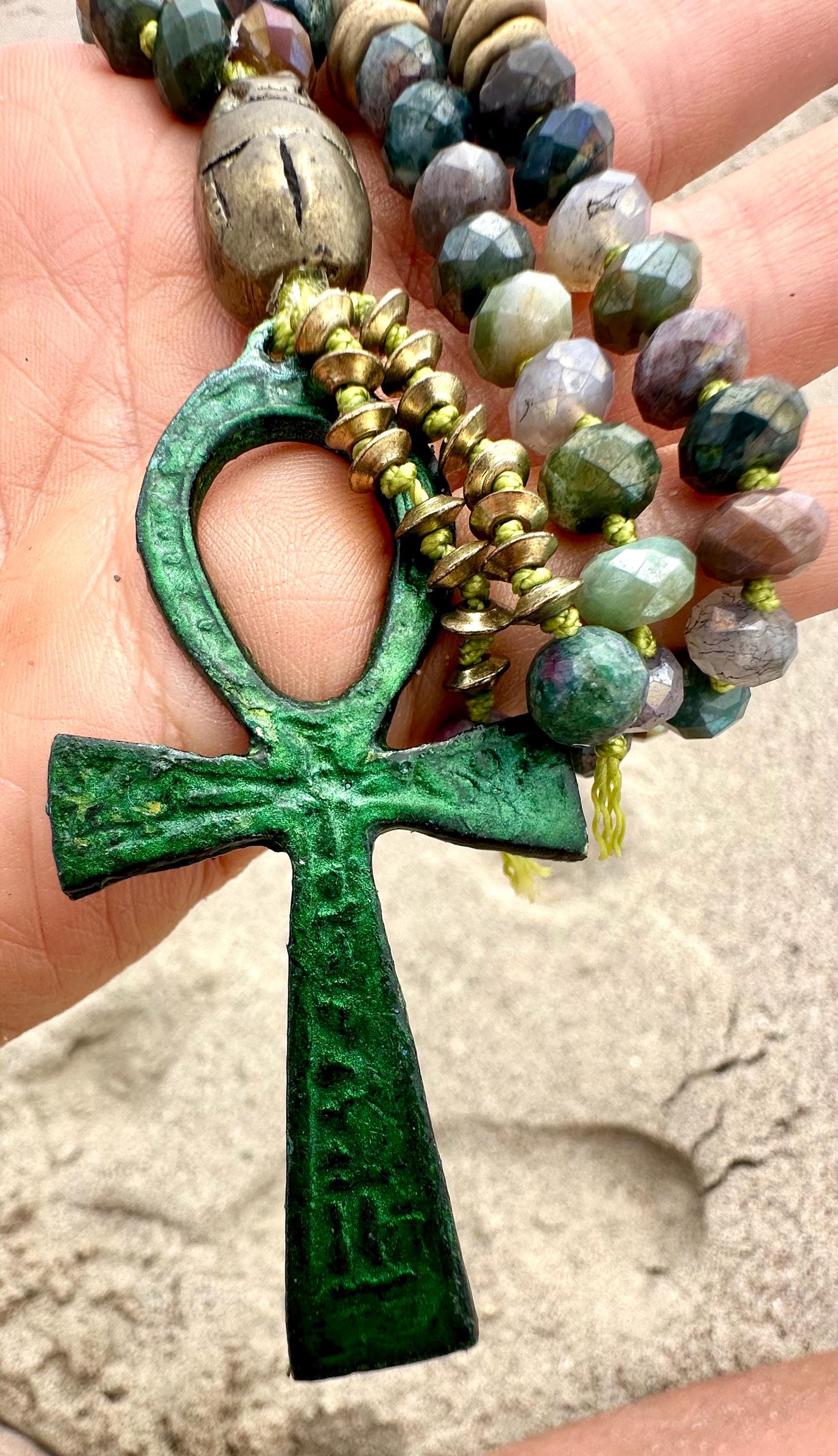 Egyptian Ankh Scarab Pendant Necklace
