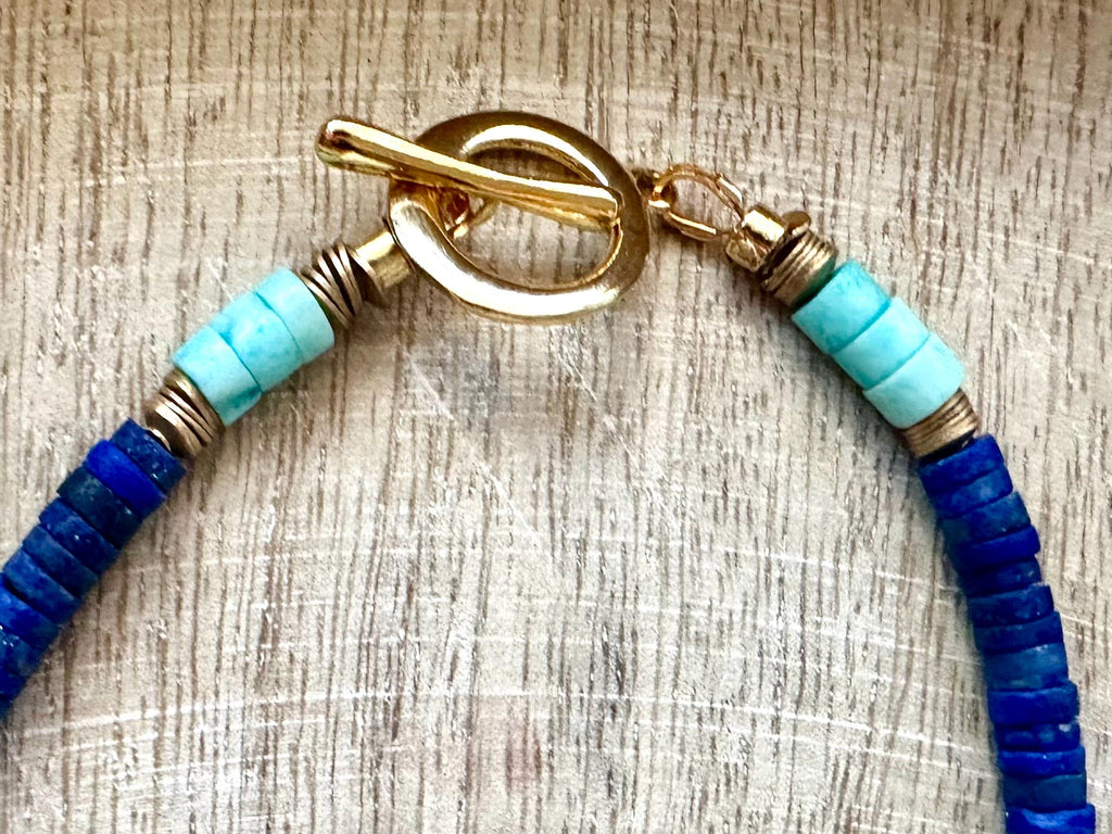 Tibetan Turquoise Pendant Lapis and Bone Necklace