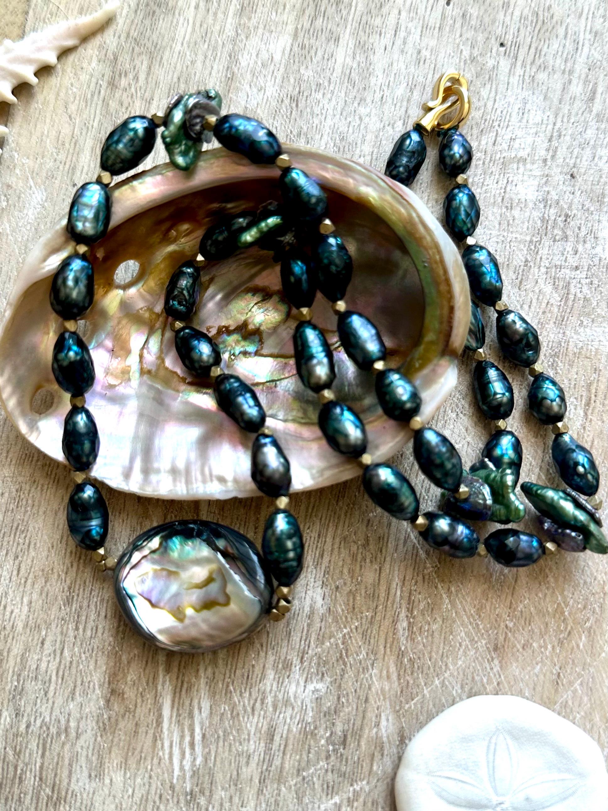 Magical Pearl Necklace with Abalone Pendant