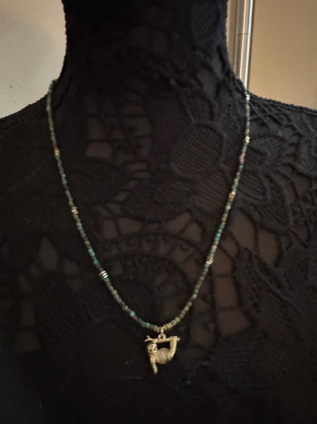 Chrysocolla Gemstone Sloth Pendant Necklace