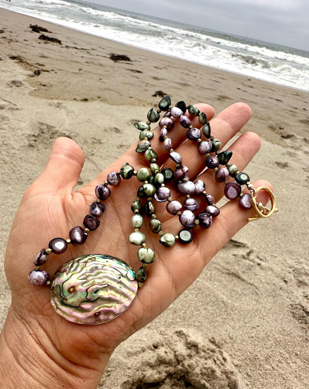 Freshwater Pearl & Abalone Pendant Necklace