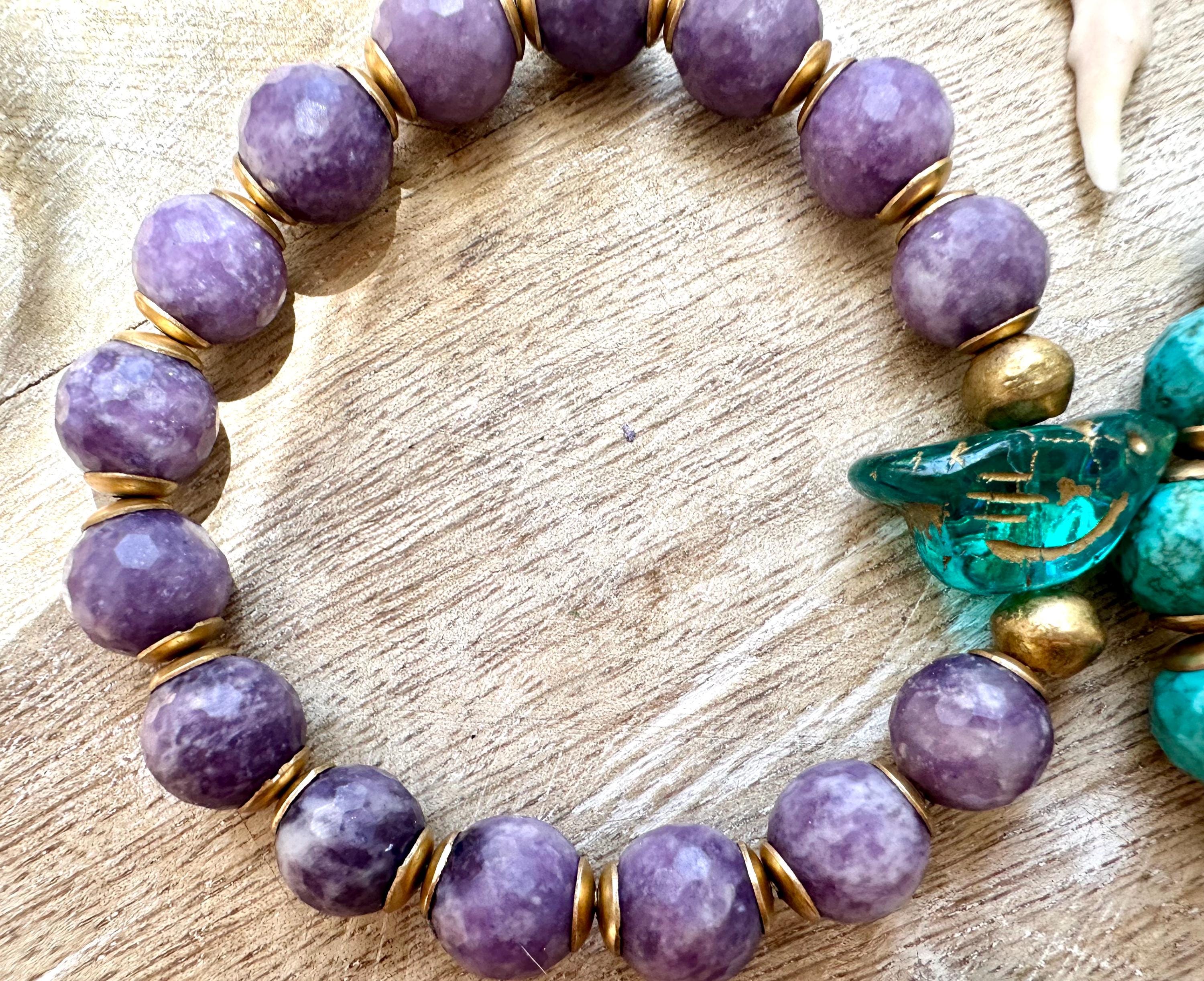 Bird Charm Iolite & Turquoise Bracelet Stack