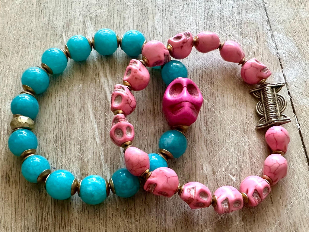 Halloween Pink Sugar Skulls Beaded Bracelet