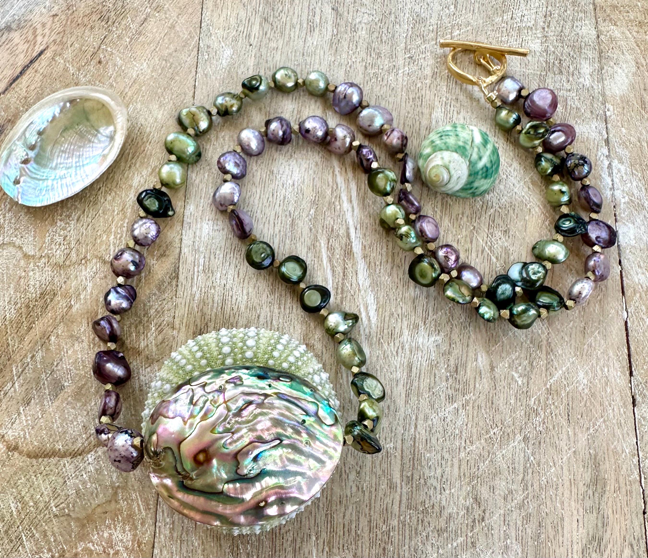 Freshwater Pearl & Abalone Pendant Necklace