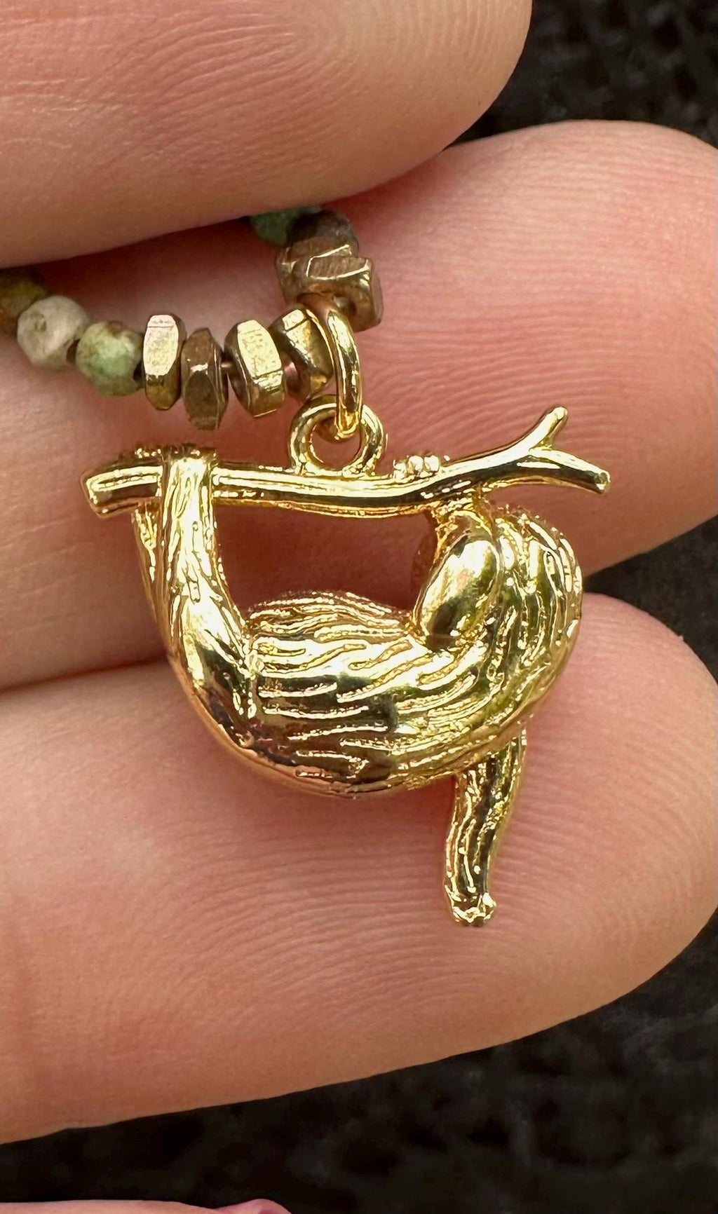 Chrysocolla Gemstone Sloth Pendant Necklace