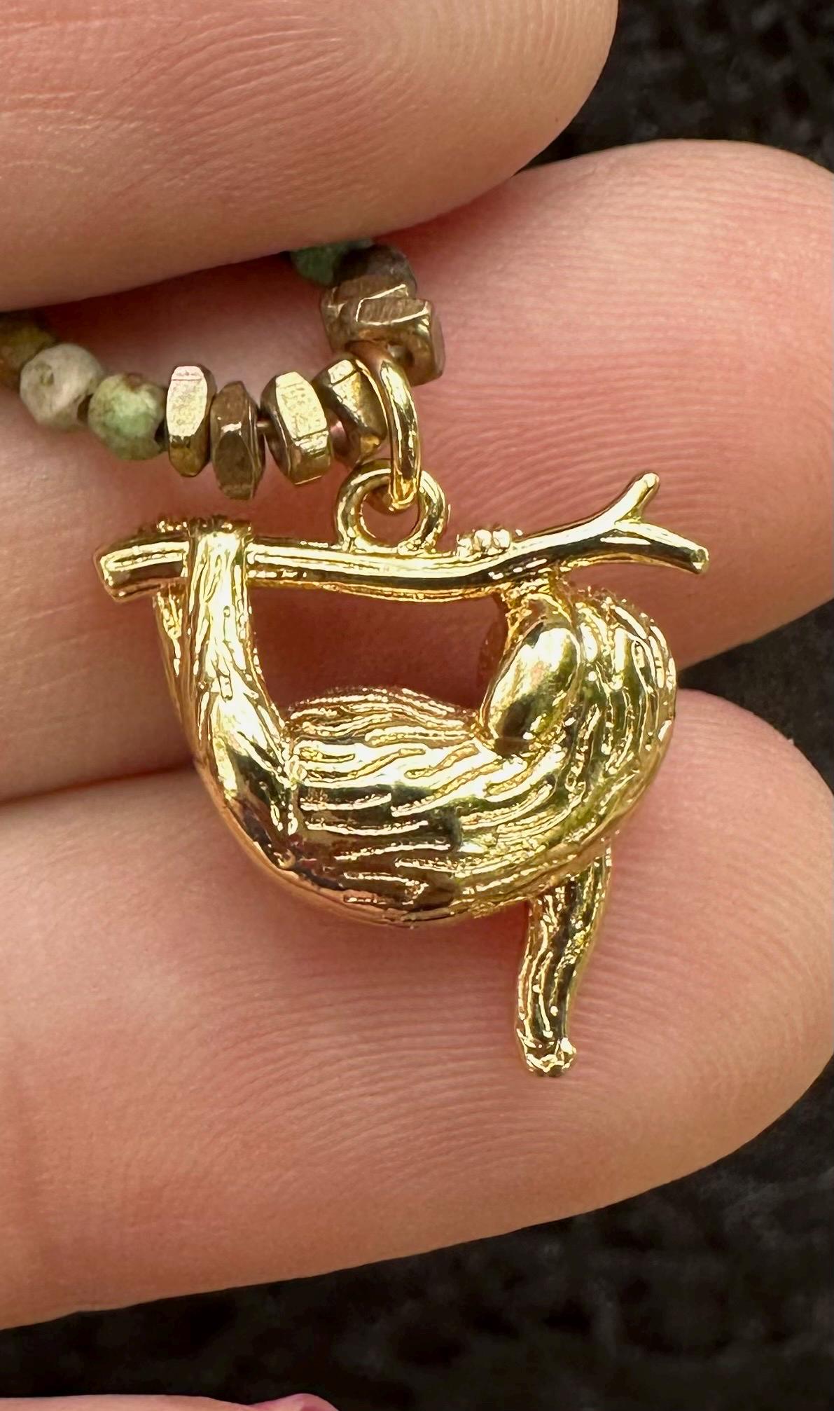 Chrysocolla Gemstone Sloth Pendant Necklace