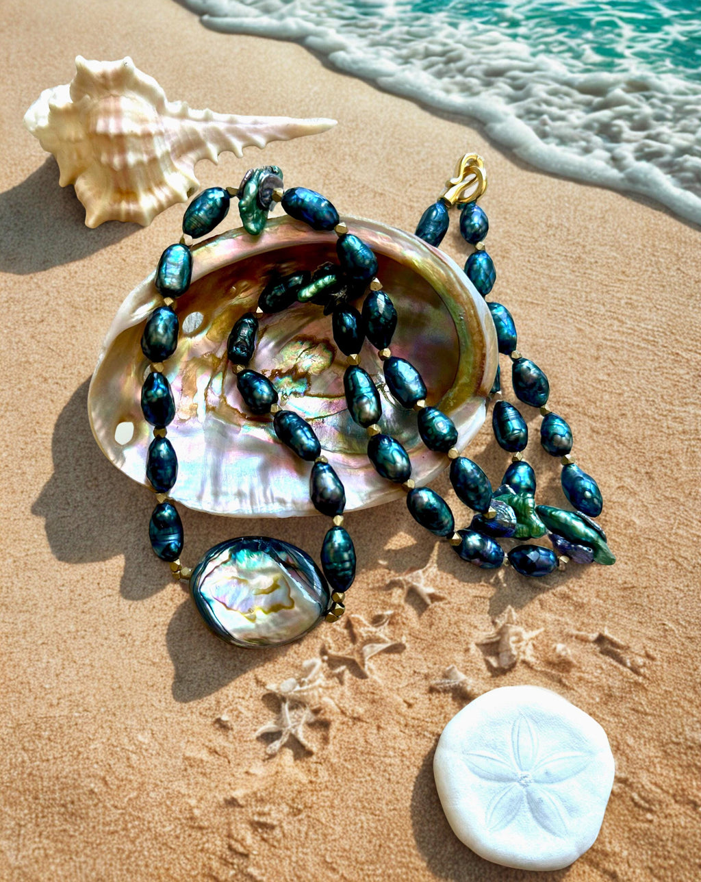 Magical Pearl Necklace with Abalone Pendant