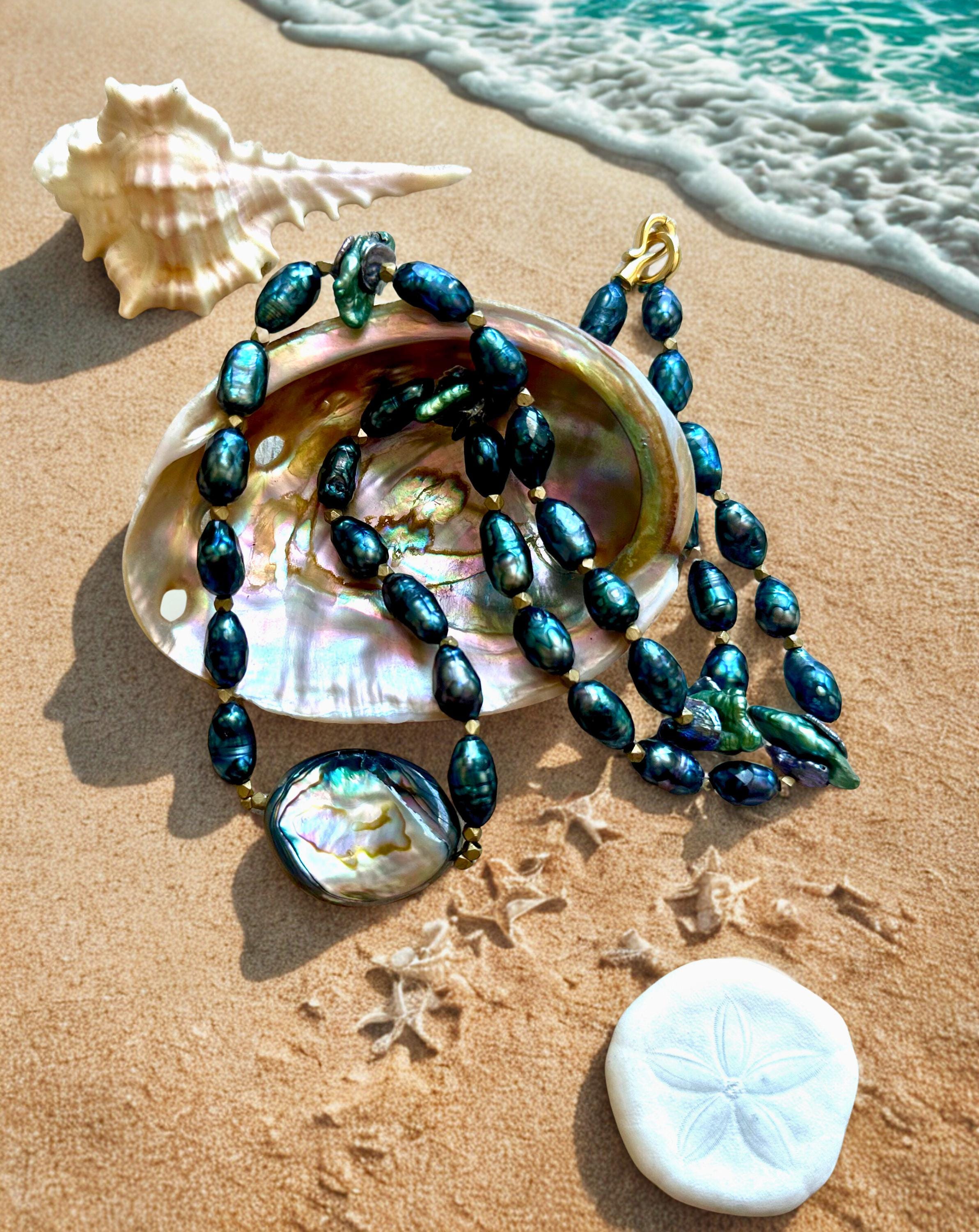 Magical Pearl Necklace with Abalone Pendant