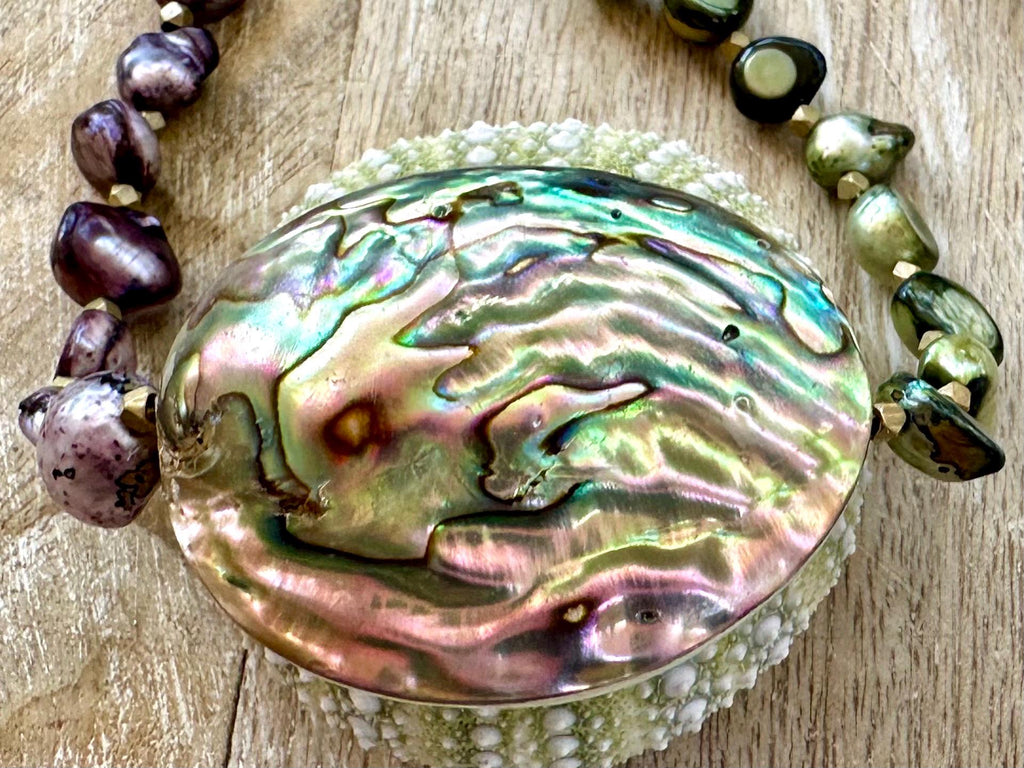 Freshwater Pearl & Abalone Pendant Necklace