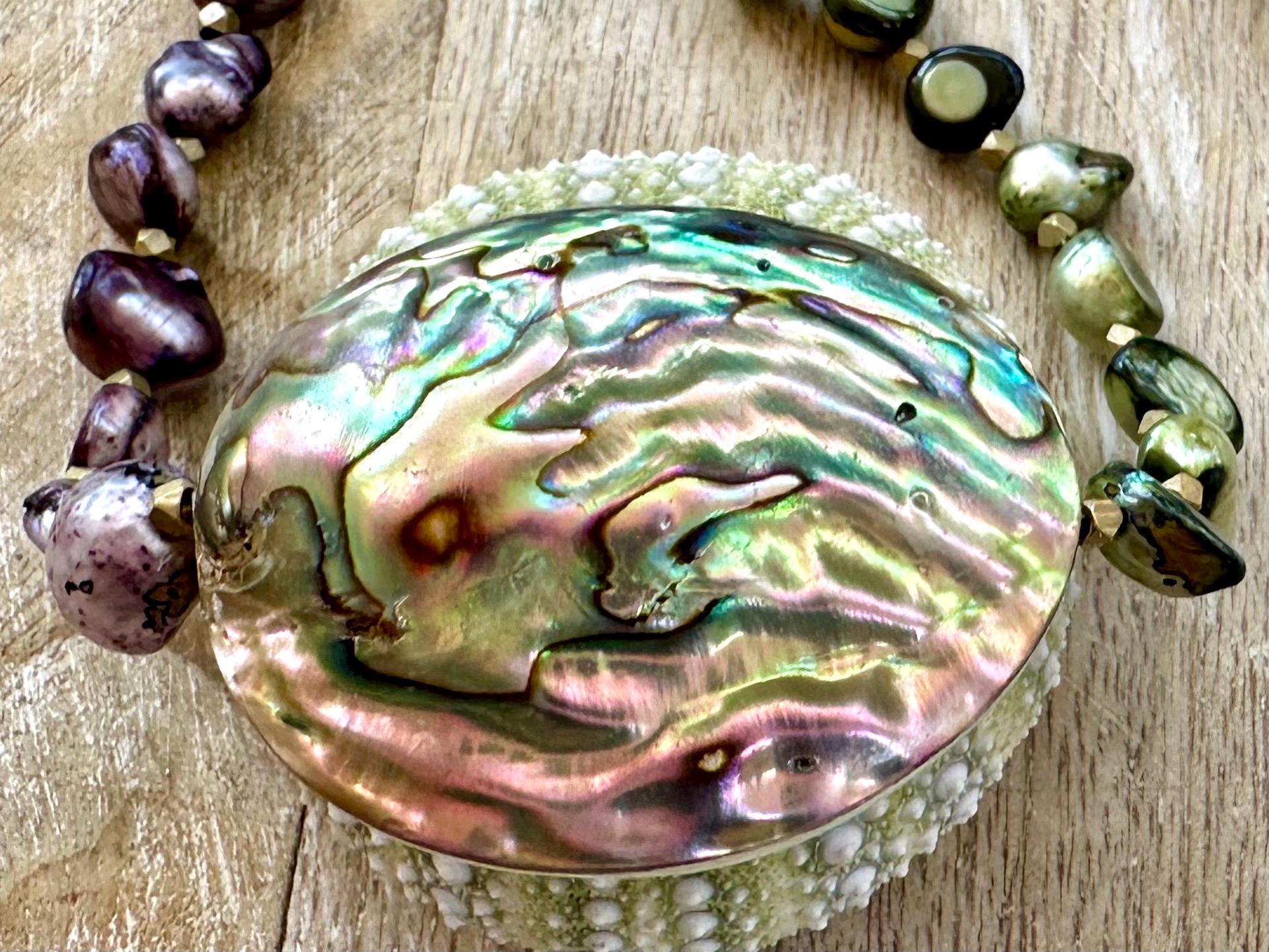 Freshwater Pearl & Abalone Pendant Necklace