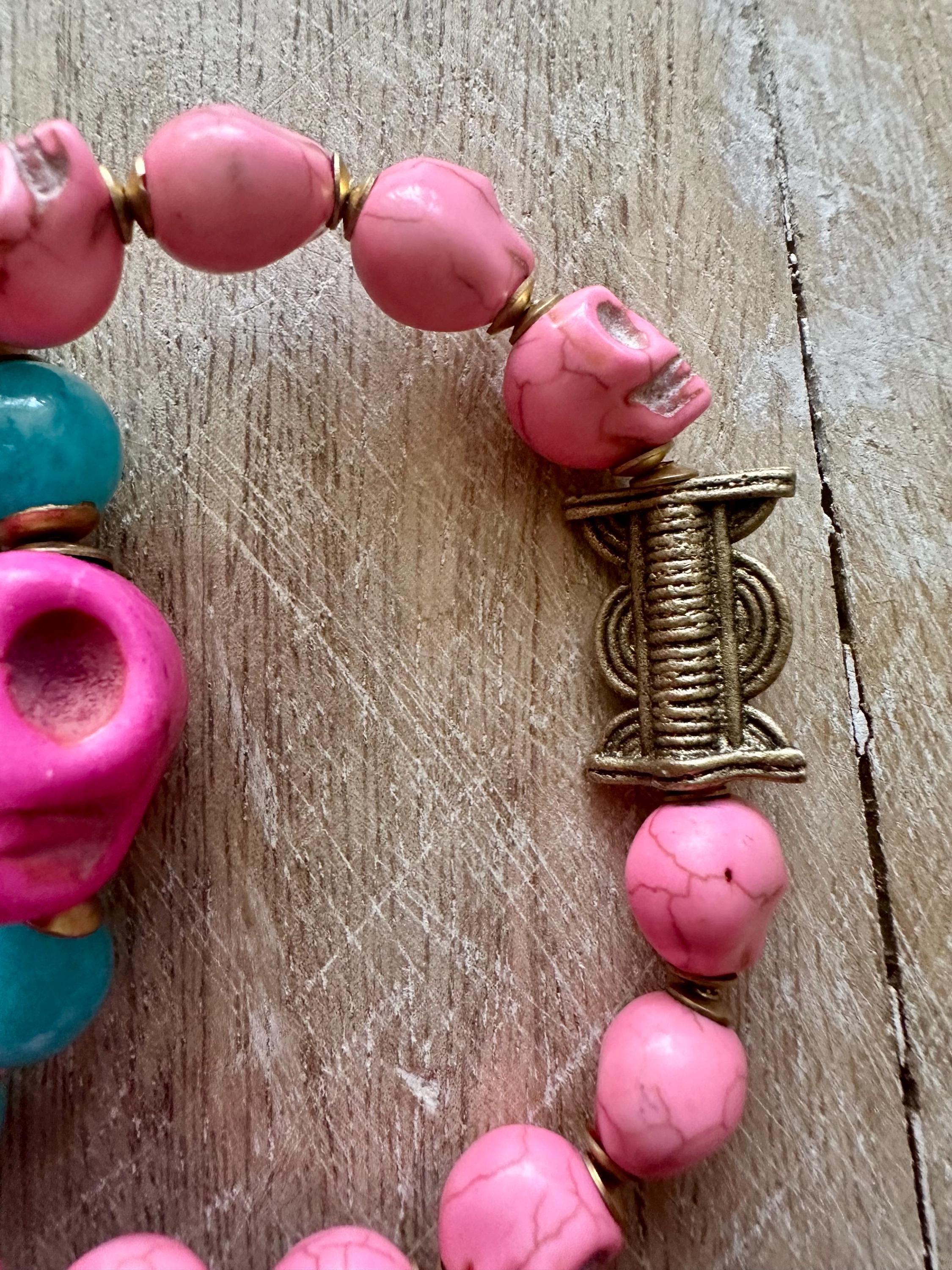 Halloween Pink Sugar Skulls Beaded Bracelet