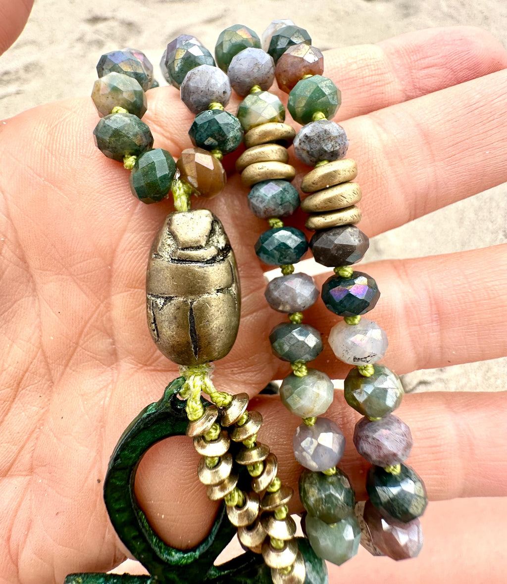Egyptian Ankh Scarab Pendant Necklace