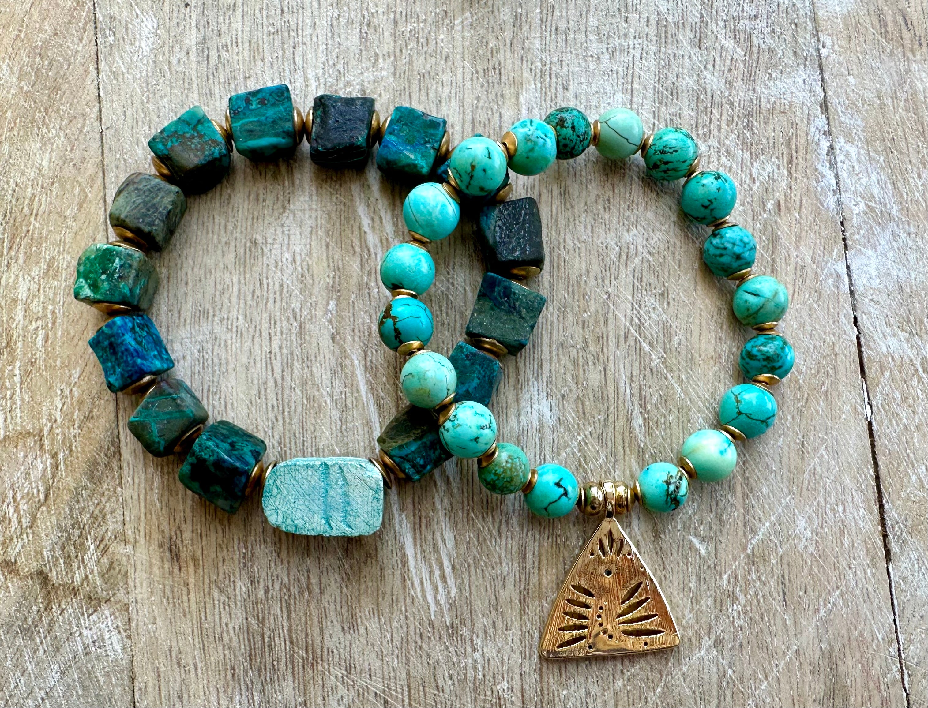 Egyptian Azurite Scarab & Eye of Horus Bracelet Stack