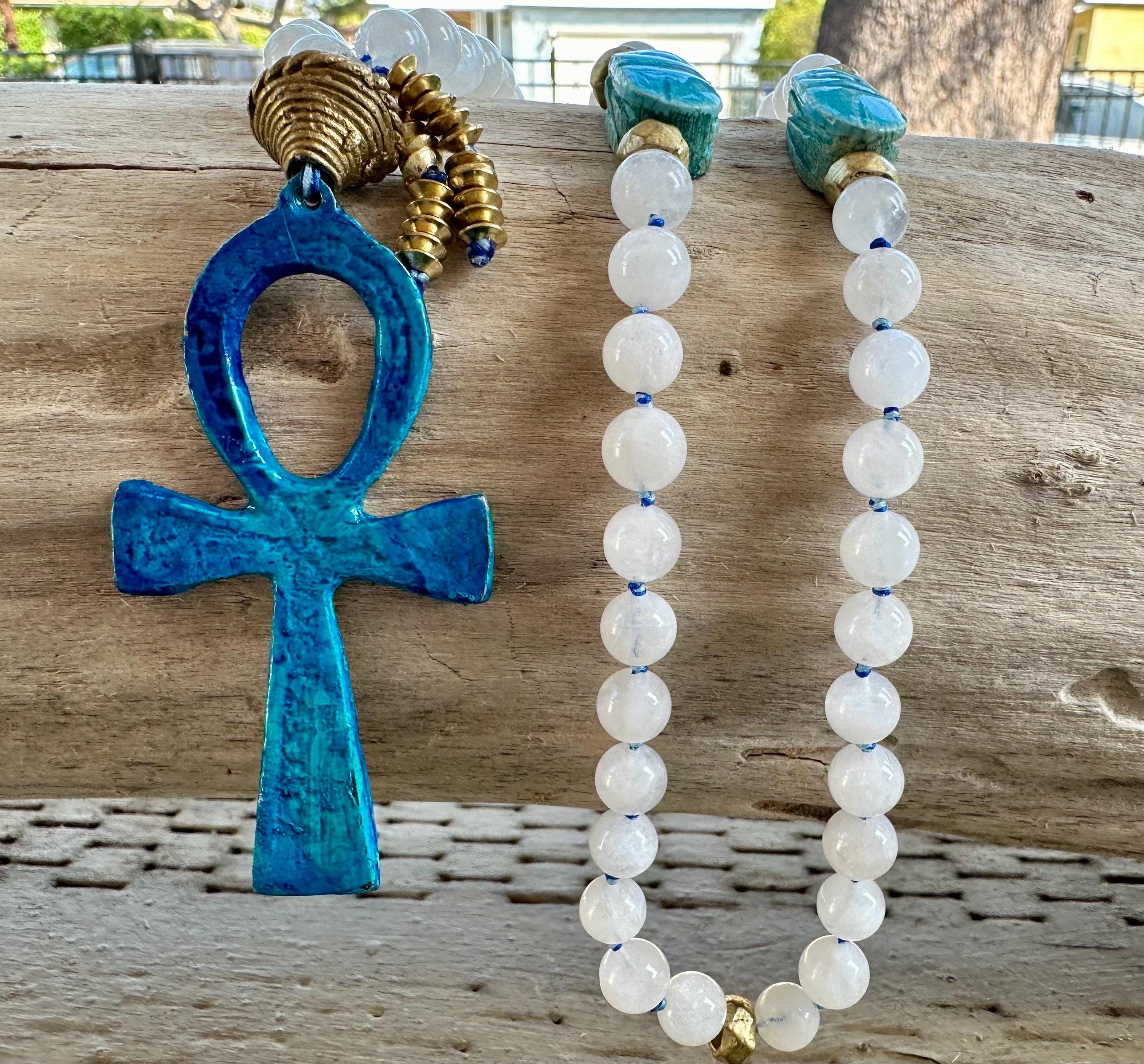 Handmade Egyptian Ankh Scarab Pendant Necklace