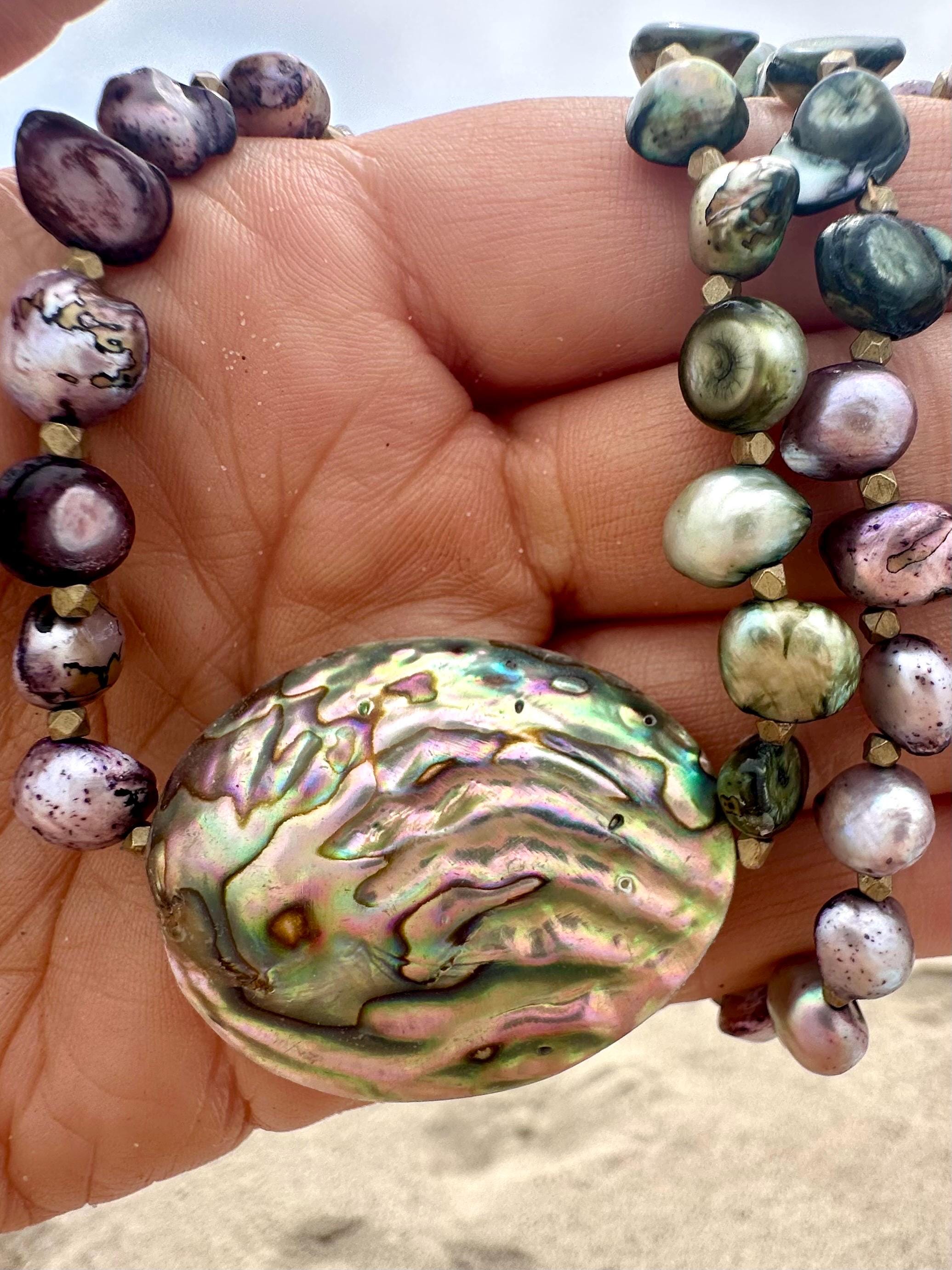 Freshwater Pearl & Abalone Pendant Necklace