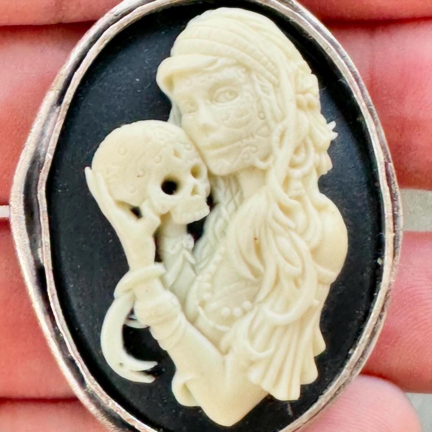 Skeleton Cameo Halloween Statement Silver Ring