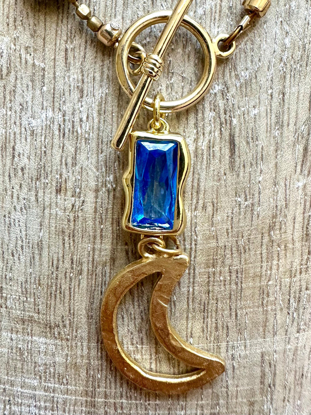 Blue & Grey Pearl Moon Pendant Necklace