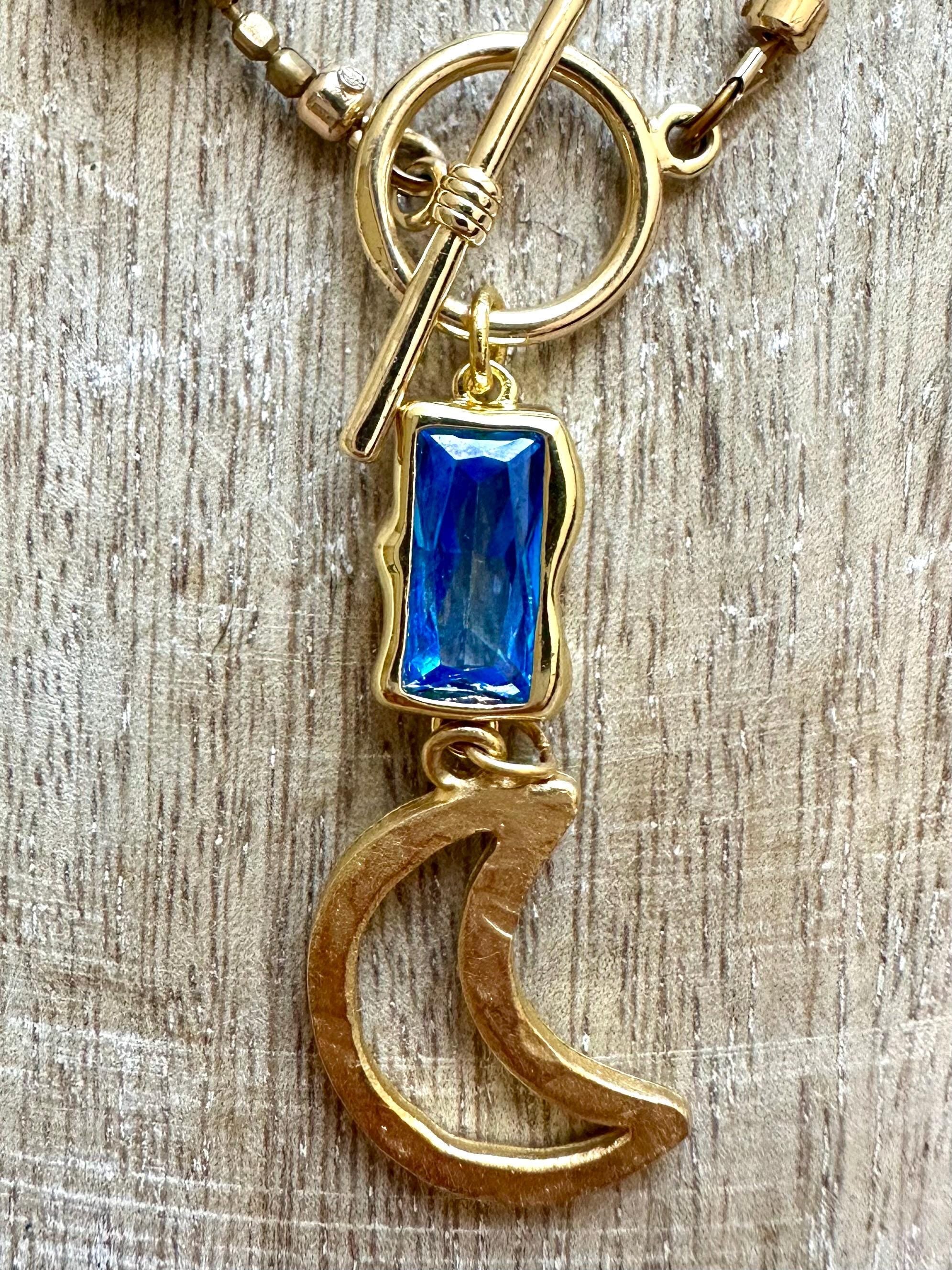 Blue & Grey Pearl Moon Pendant Necklace