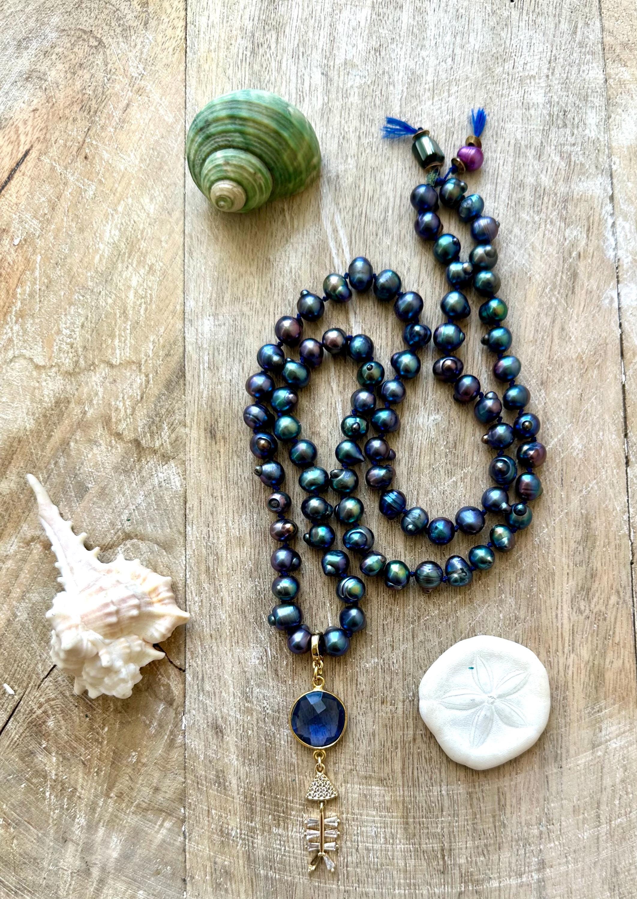 Pearl Fish Pendant Necklace With Iolite