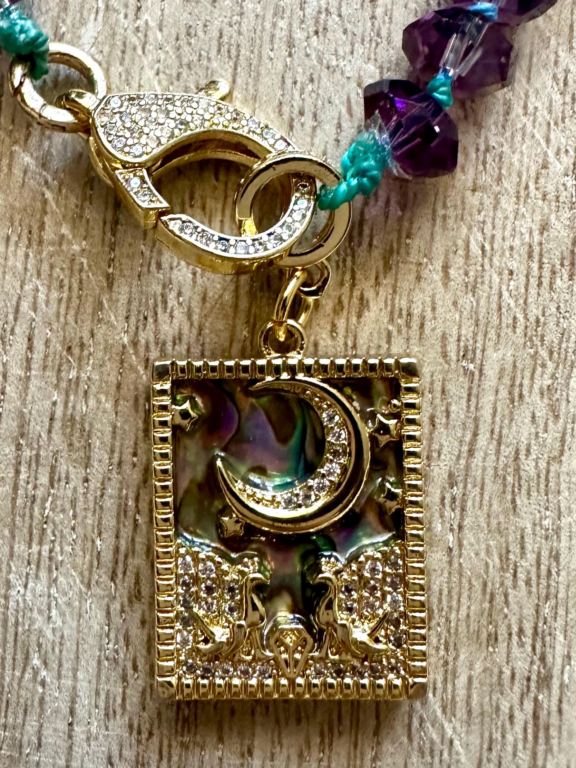 Handmade Sparkling Amethyst Moon & Stars Pendant Necklace