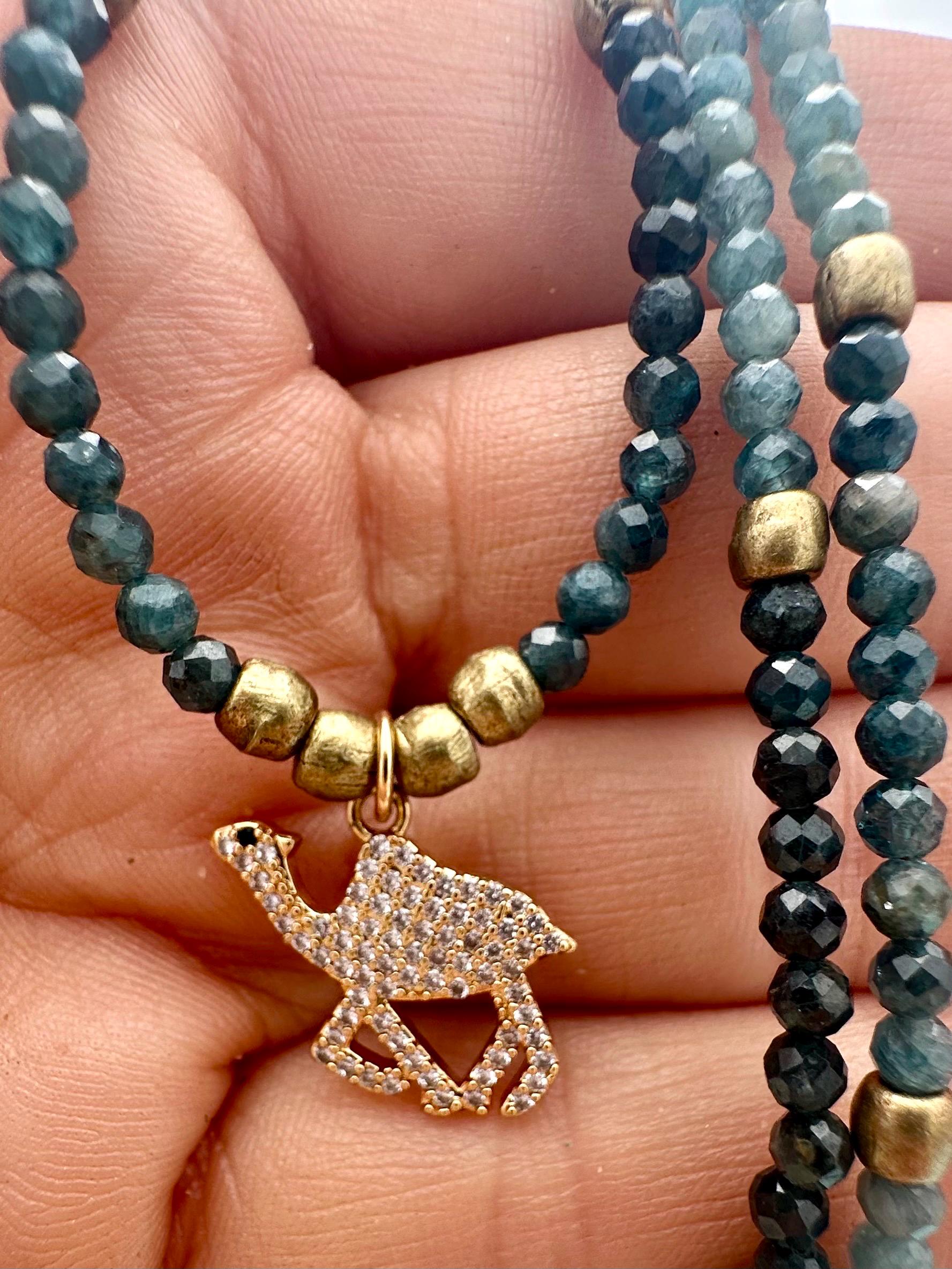 Green Tourmaline Camel Charm Necklace