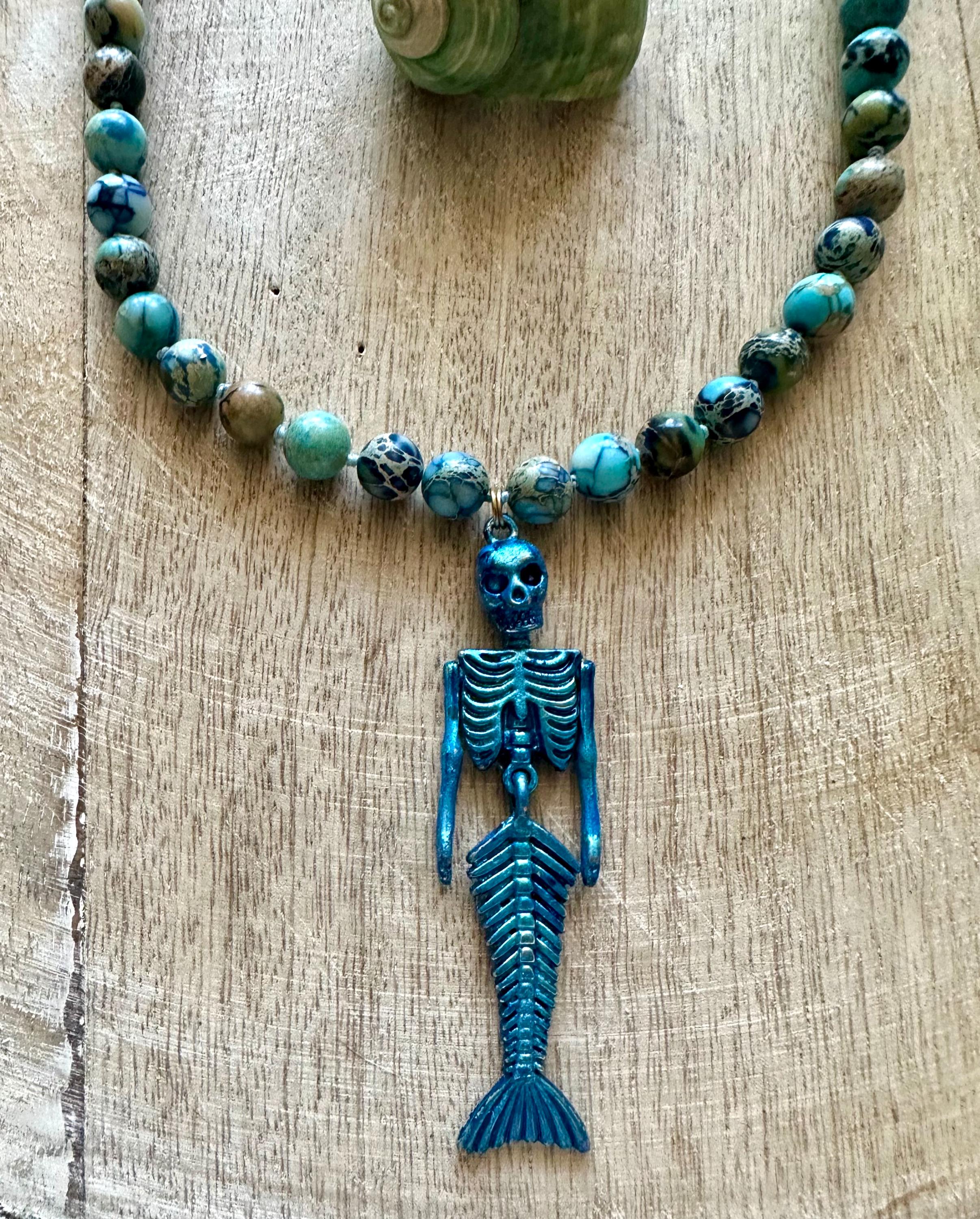 Halloween Mermaid Skeleton Pendant Necklace
