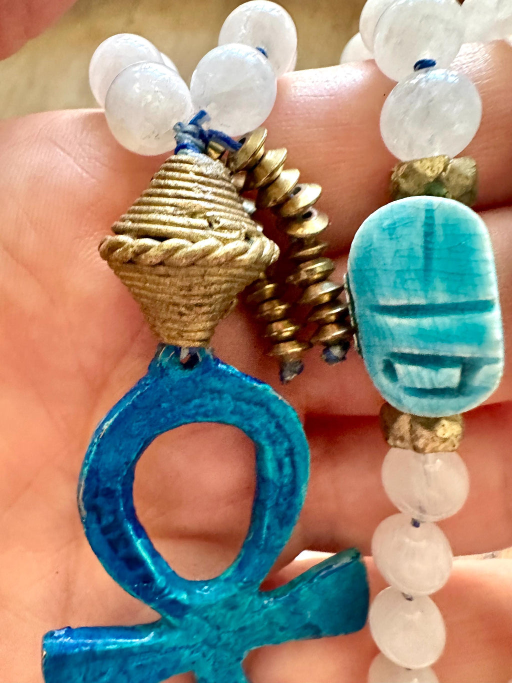 Handmade Egyptian Ankh Scarab Pendant Necklace