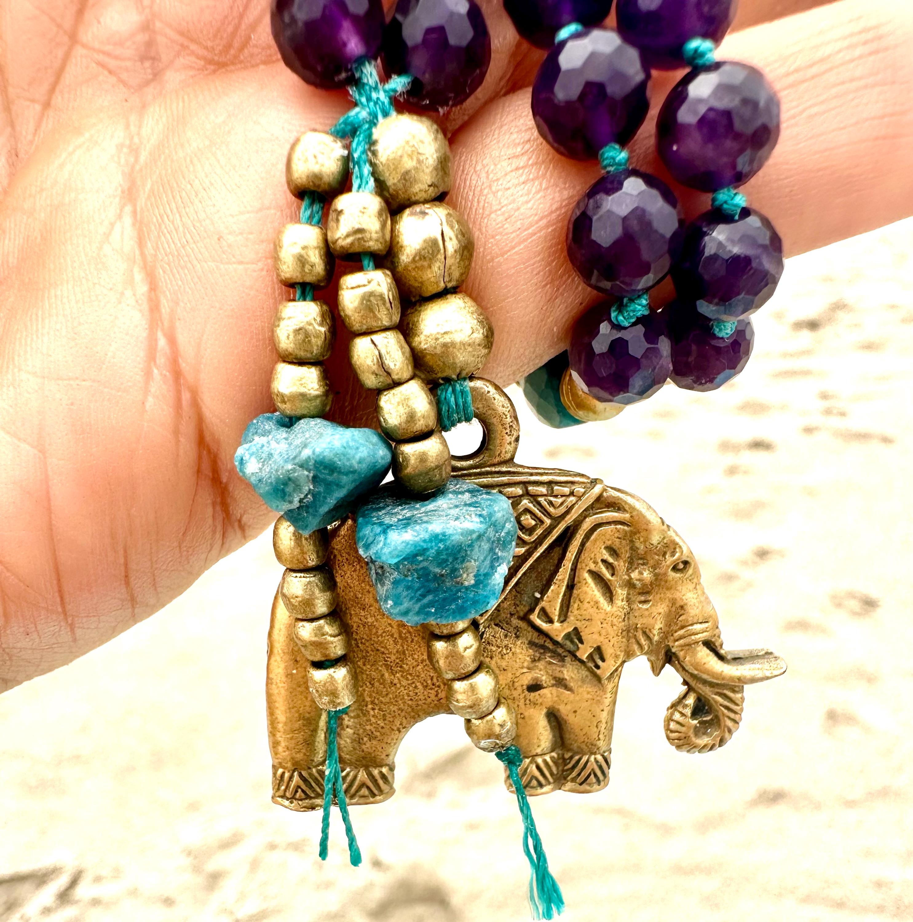 Amethyst & Apatite Elephant Pendant Necklace