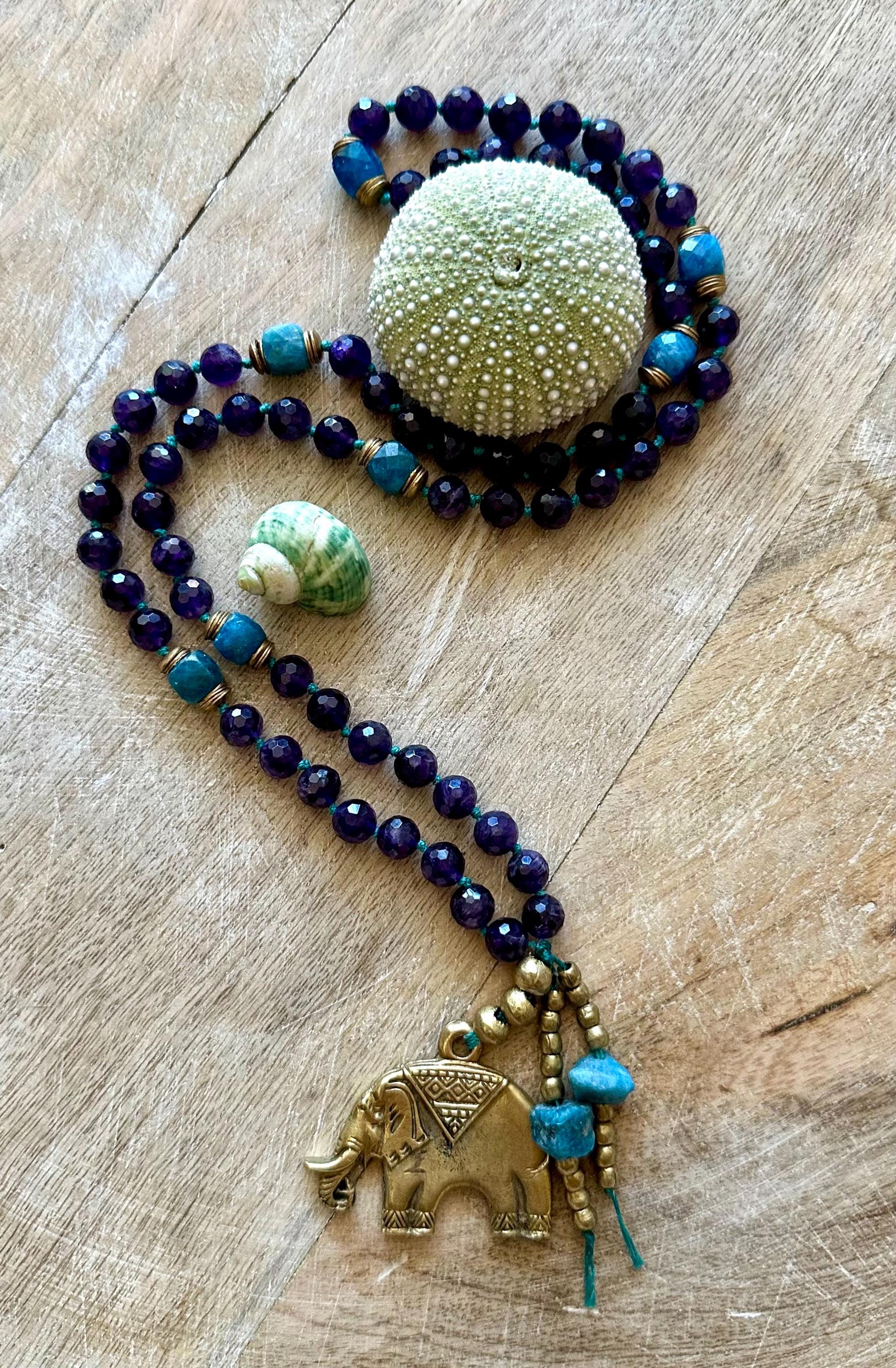 Amethyst & Apatite Elephant Pendant Necklace
