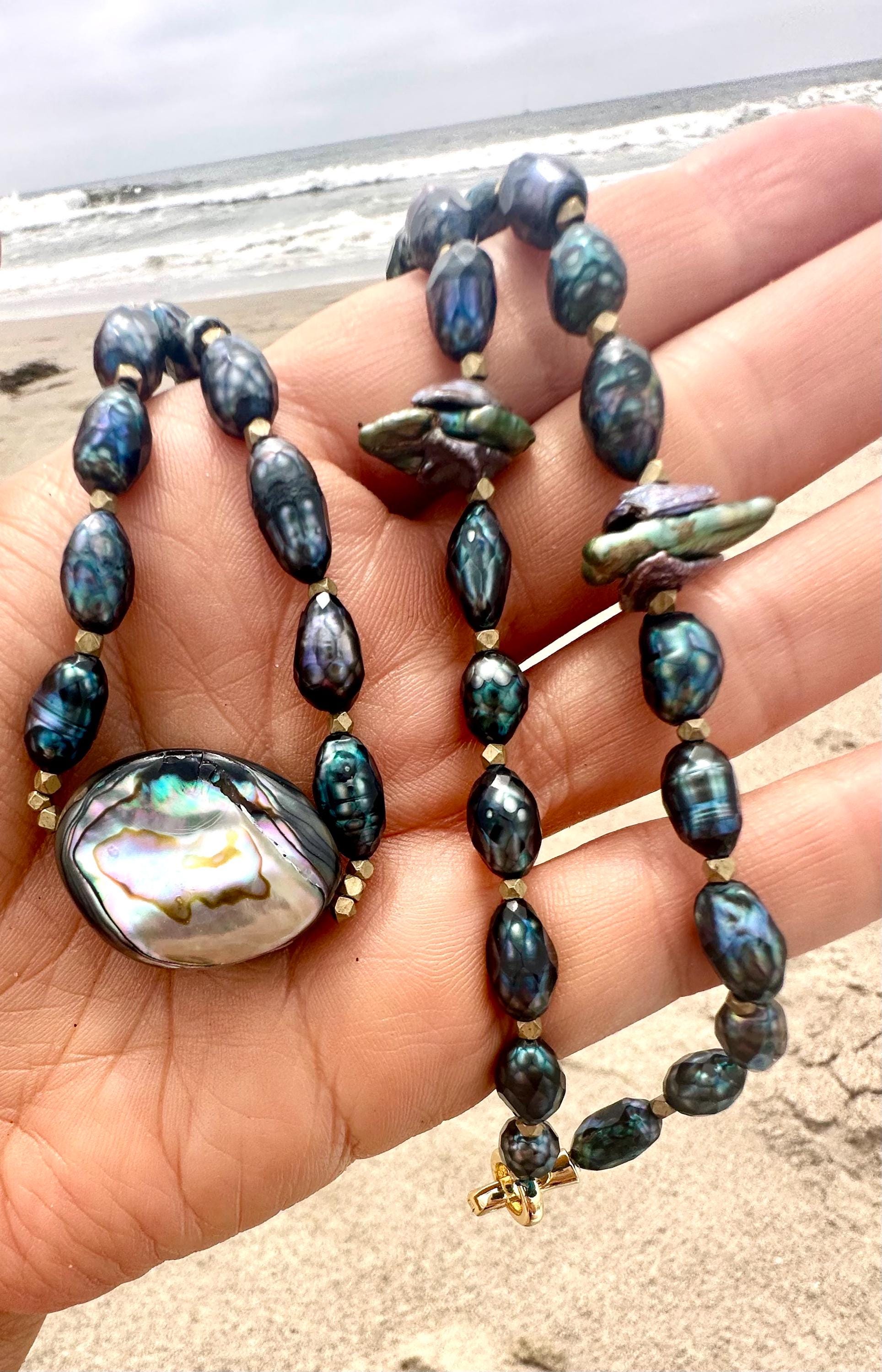 Magical Pearl Necklace with Abalone Pendant