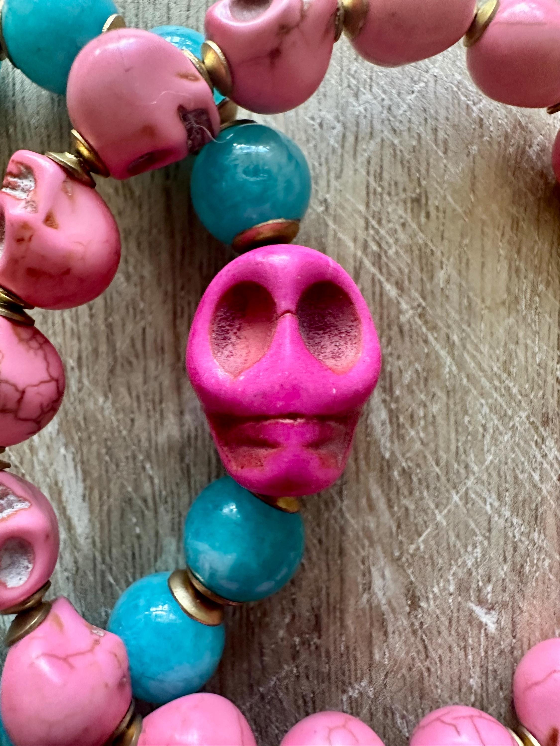 Halloween Pink Sugar Skulls Beaded Bracelet