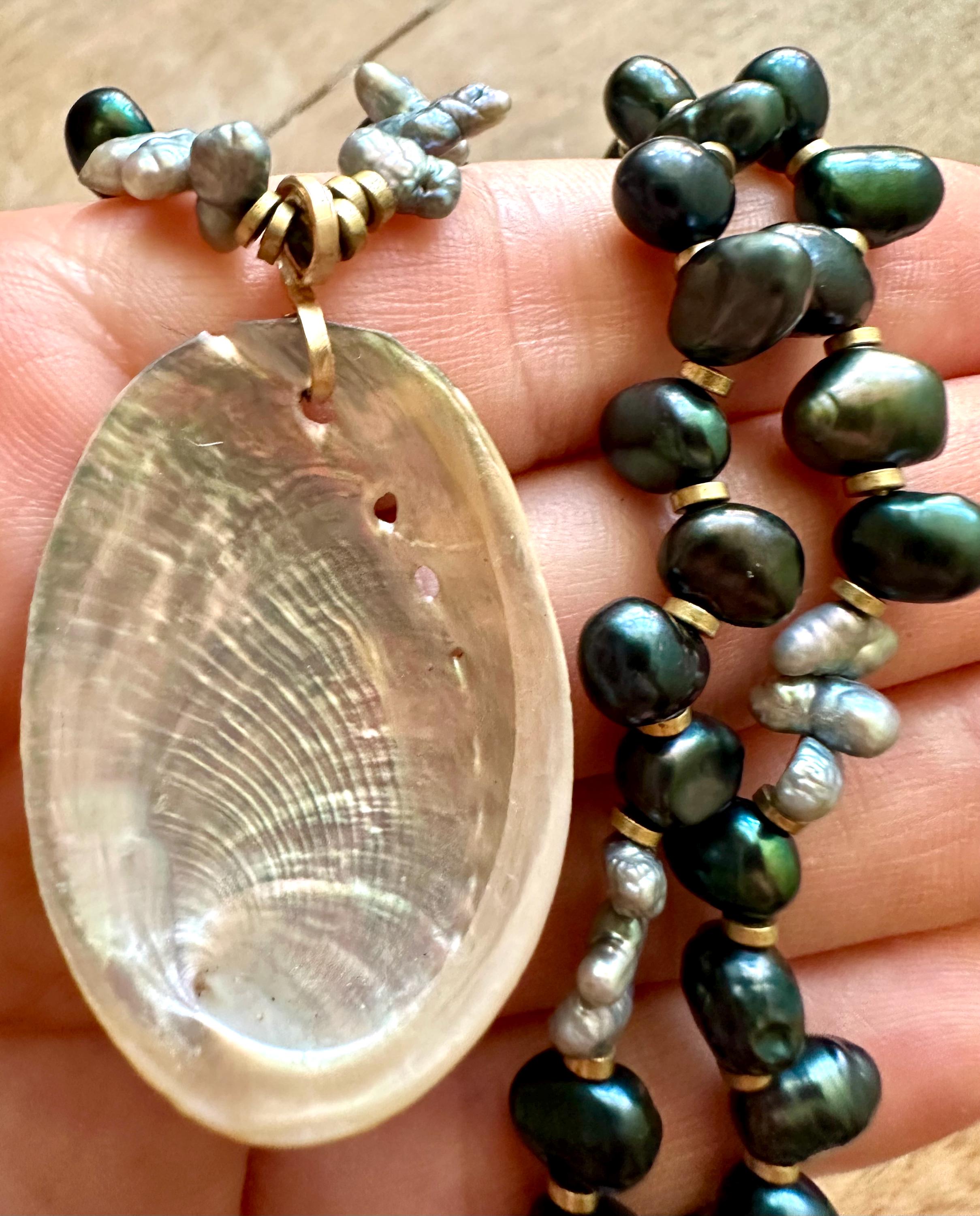 Green Pearl Abalone Shell Pendant Necklace