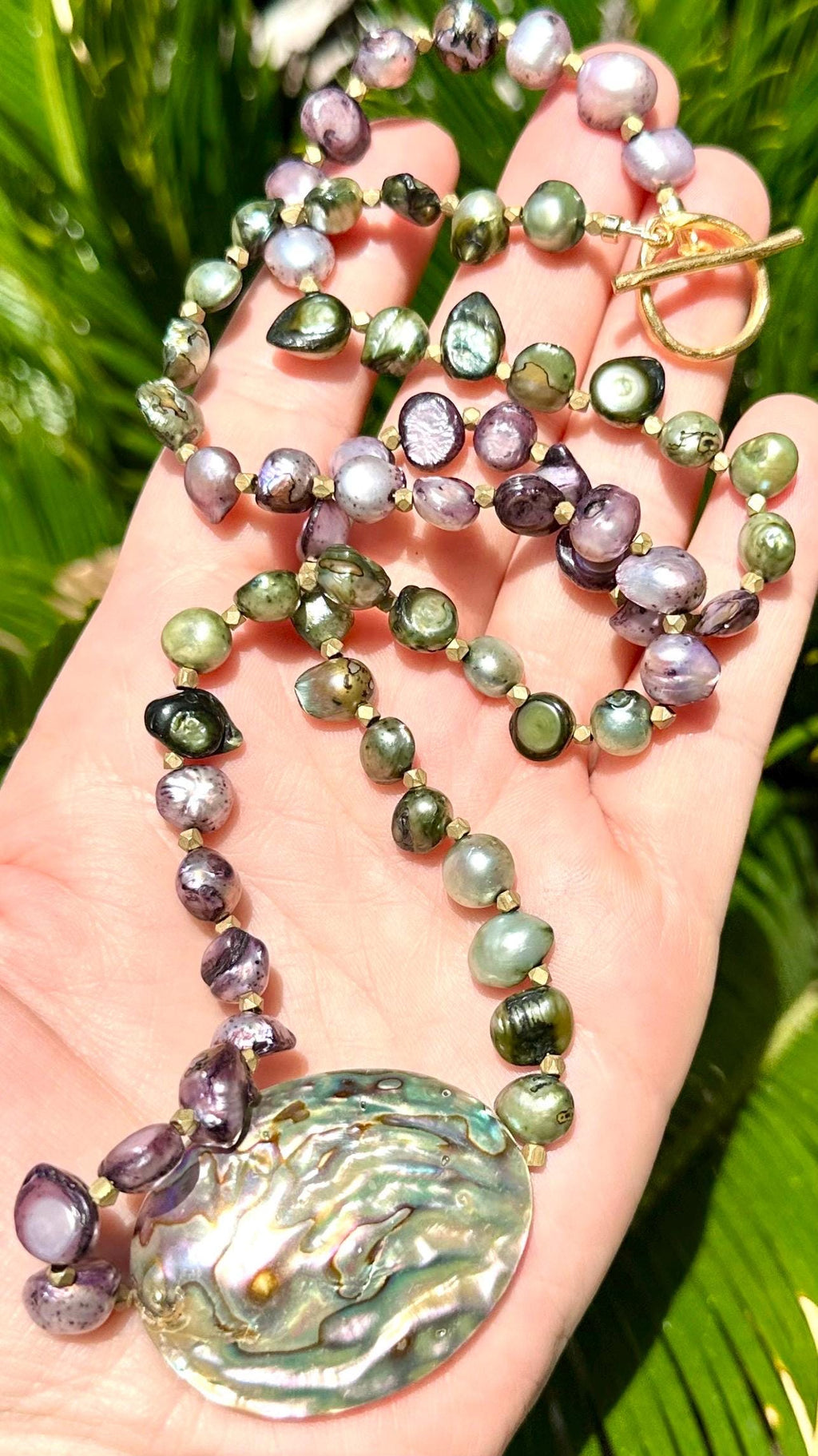 Freshwater Pearl & Abalone Pendant Necklace
