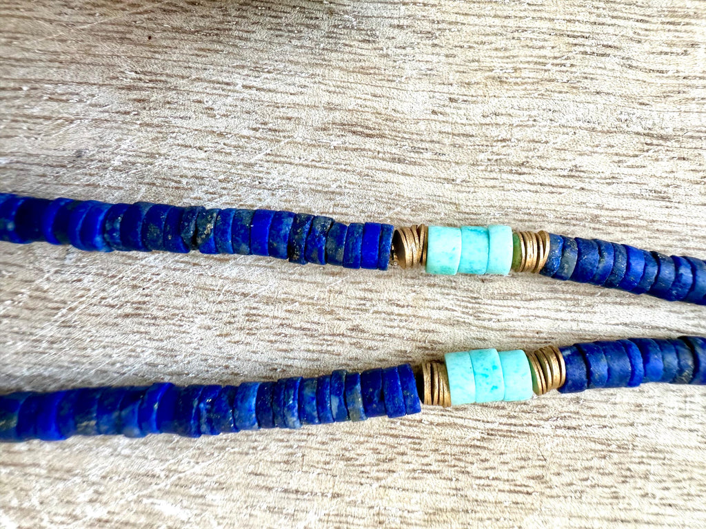 Tibetan Turquoise Pendant Lapis and Bone Necklace