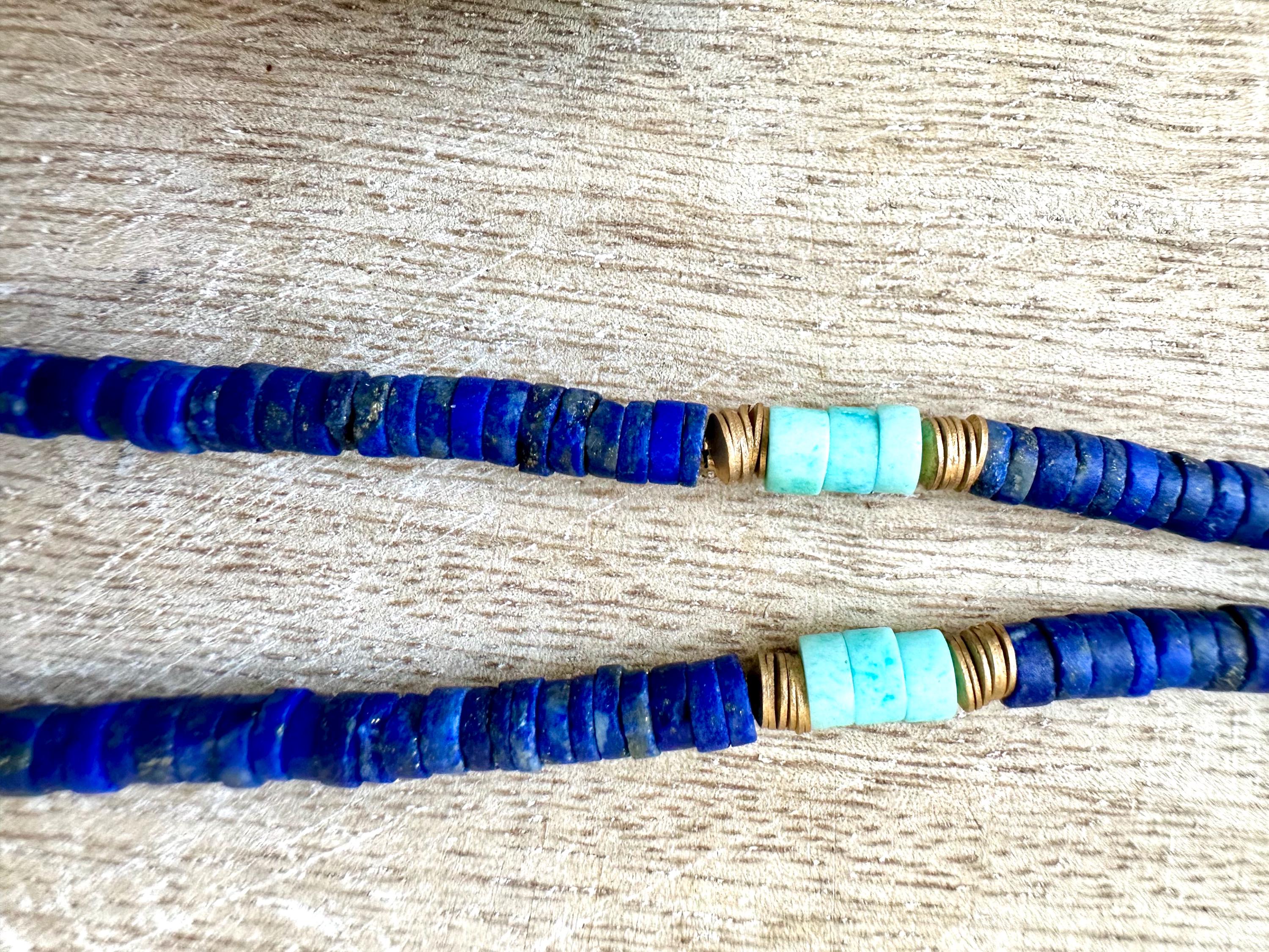 Tibetan Turquoise Pendant Lapis and Bone Necklace