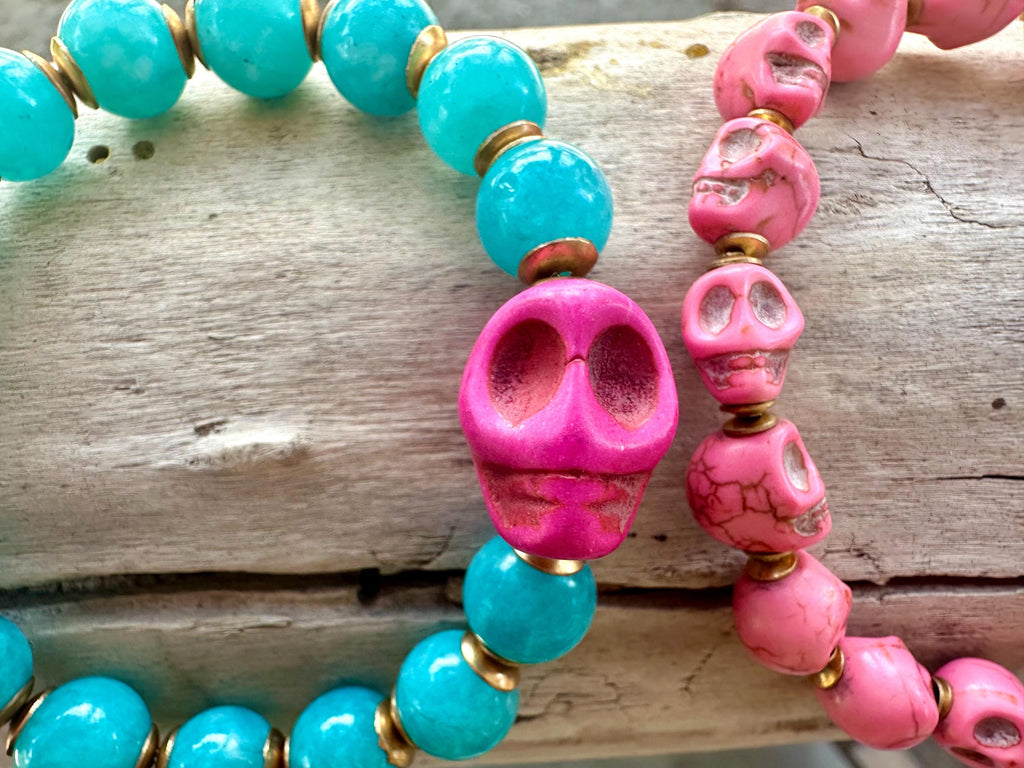 Halloween Pink Sugar Skulls Beaded Bracelet
