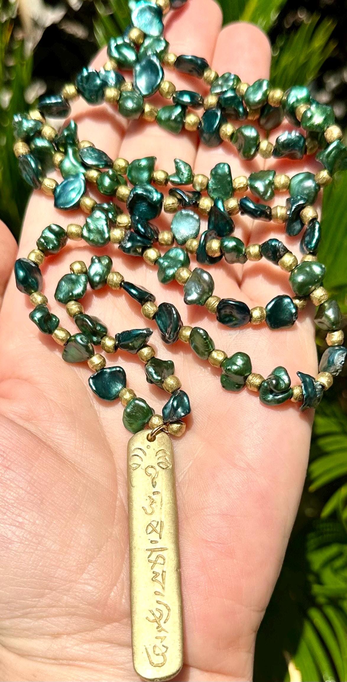 Green Pearl Om Pendant Necklace