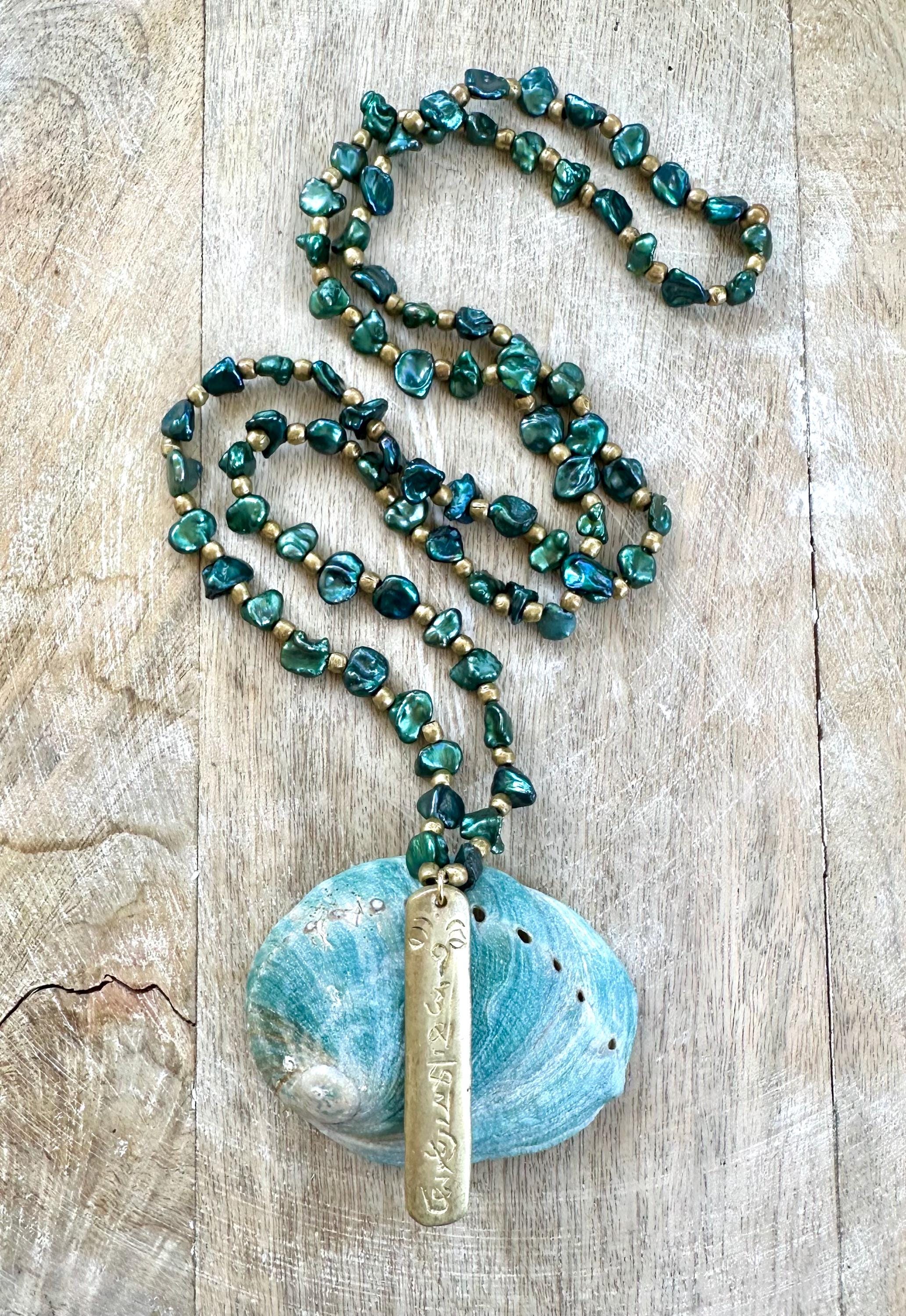 Green Pearl Om Pendant Necklace